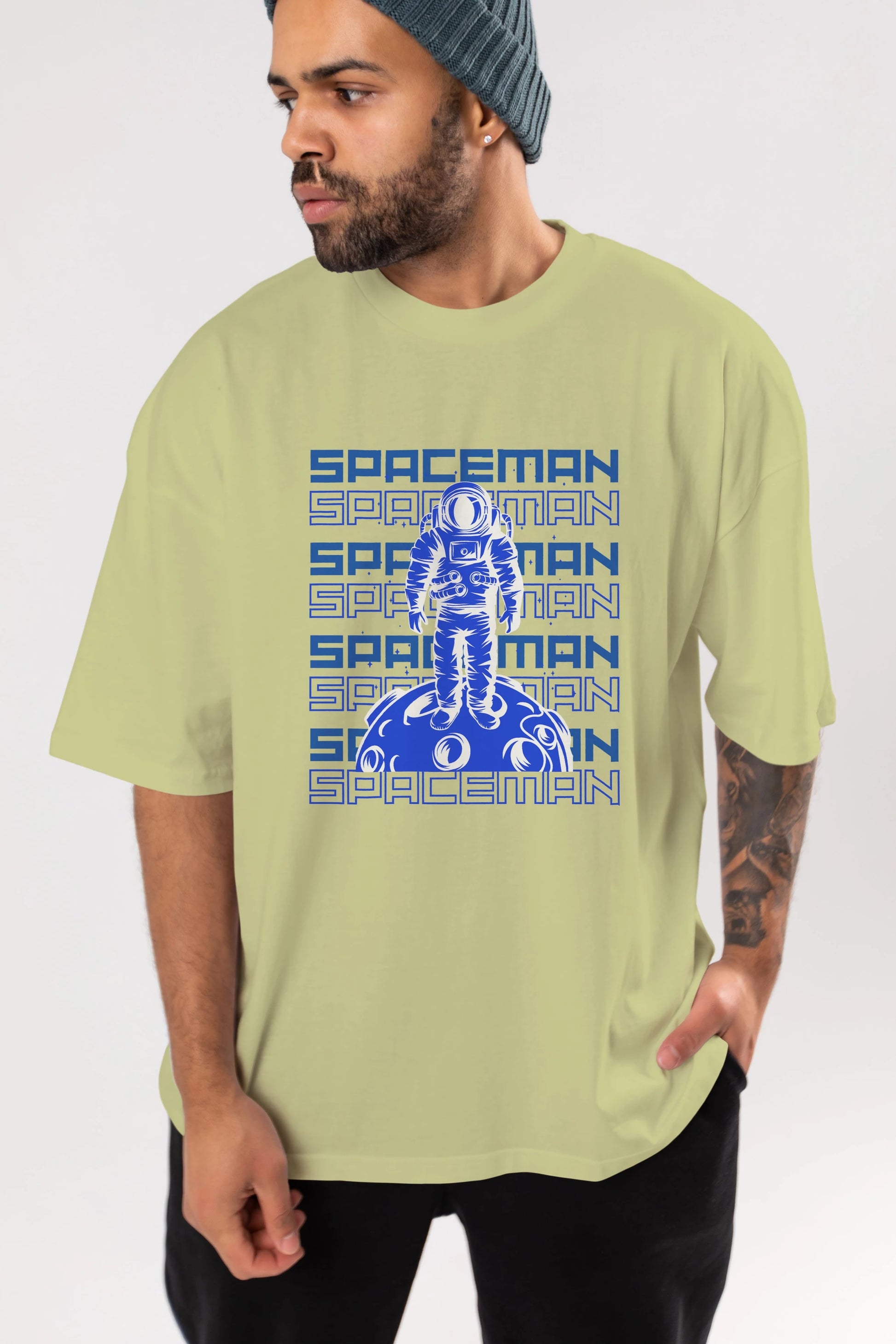 Spaceman Yazılı Ön Baskılı Oversize t-shirt Erkek Kadın Unisex