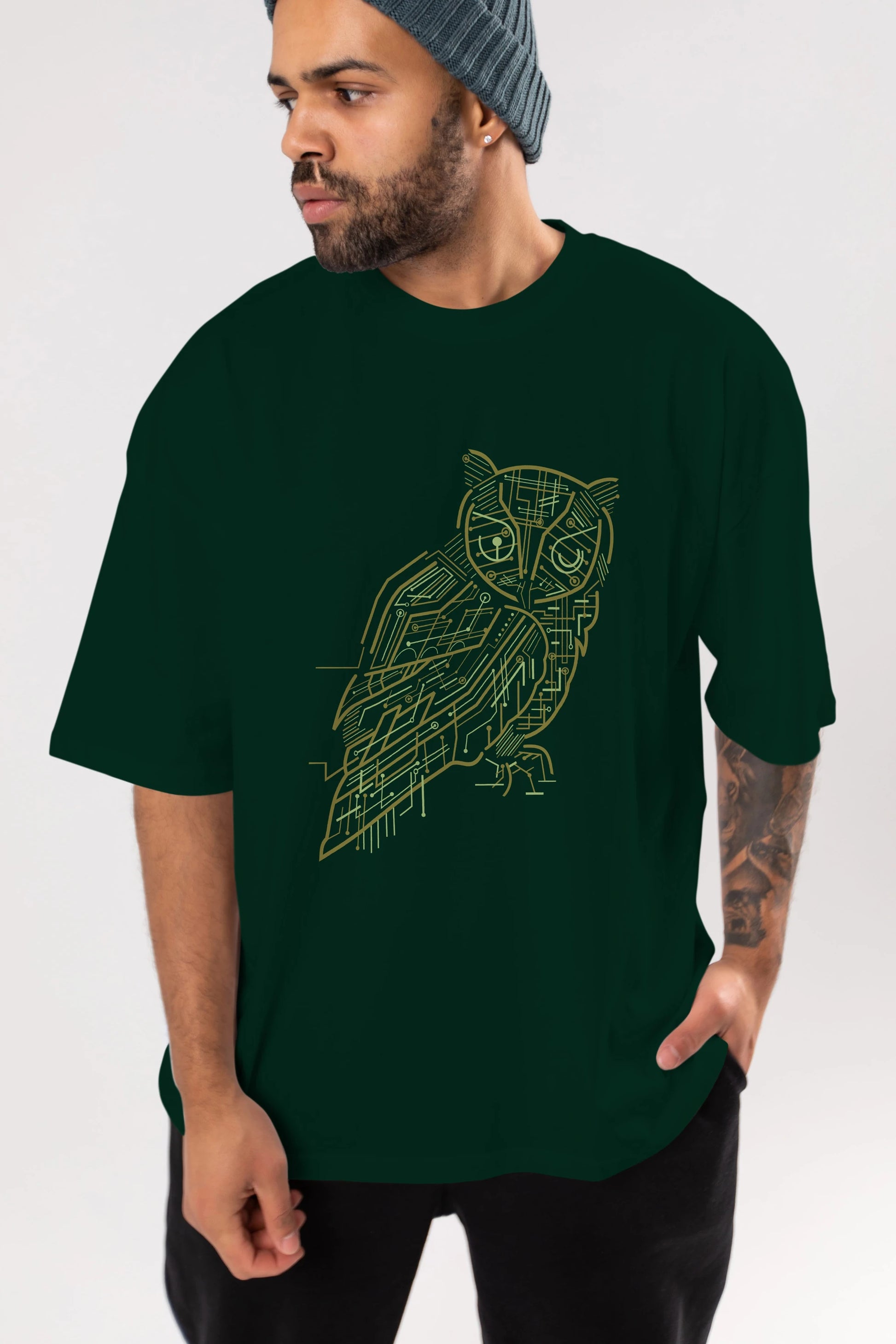 Electrical Owl Ön Baskılı Oversize t-shirt %100 pamuk Erkek Kadın Unisex