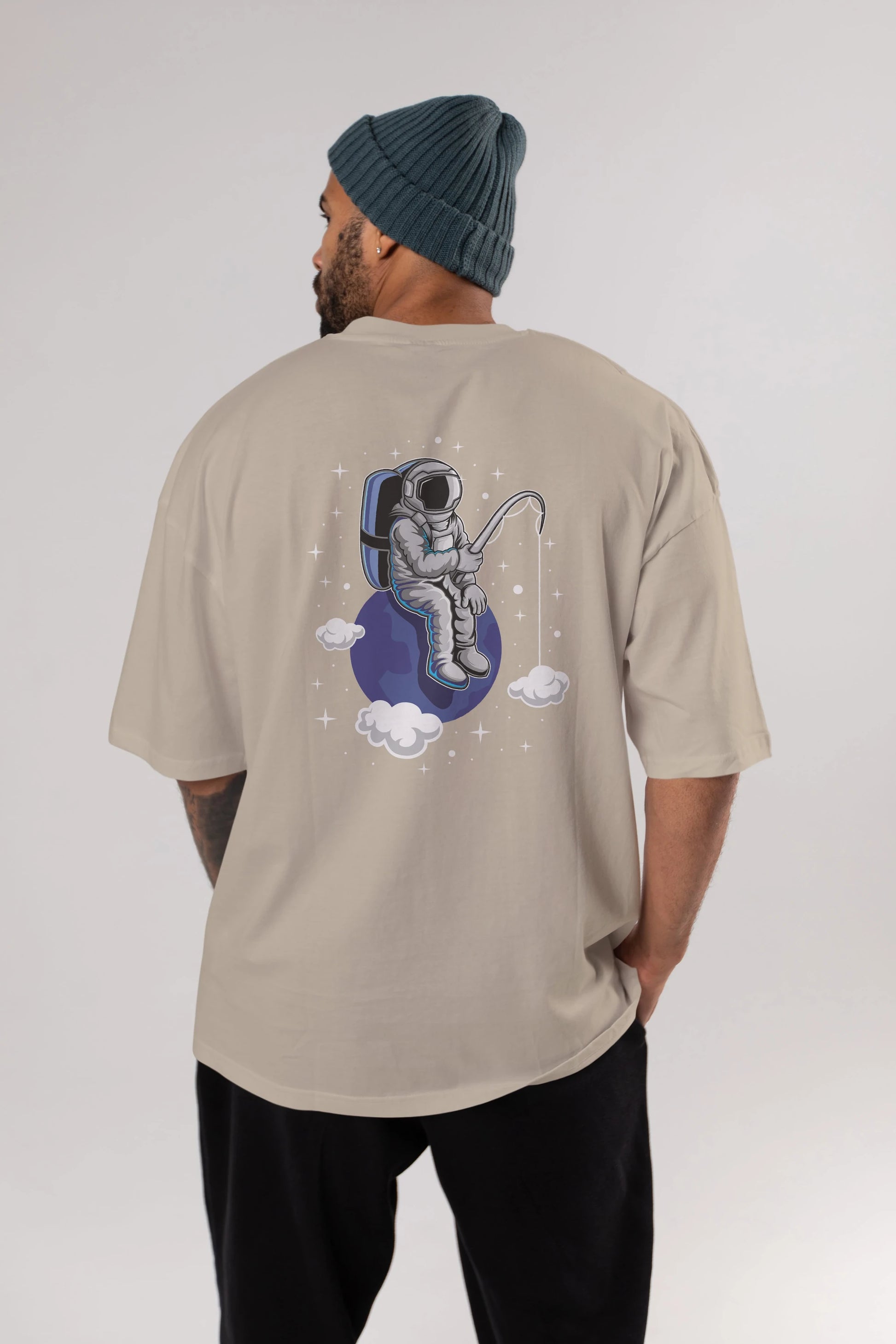 Astronaut Fishing (2) Arka Baskılı Oversize t-shirt Erkek Kadın Unisex