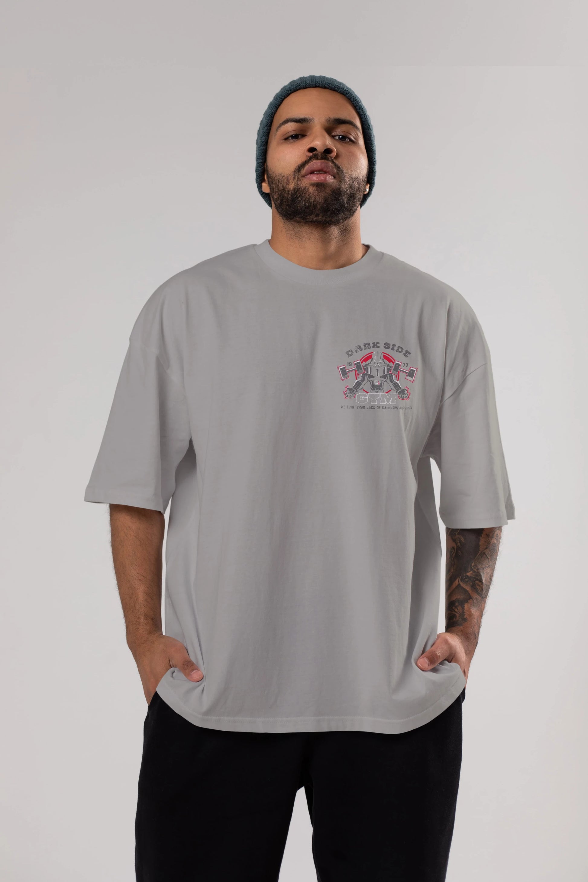 Darth Vader GYM Ön Sol Baskılı Oversize t-shirt Erkek Kadın Unisex %100 Pamuk Bisiklet Yaka tişort