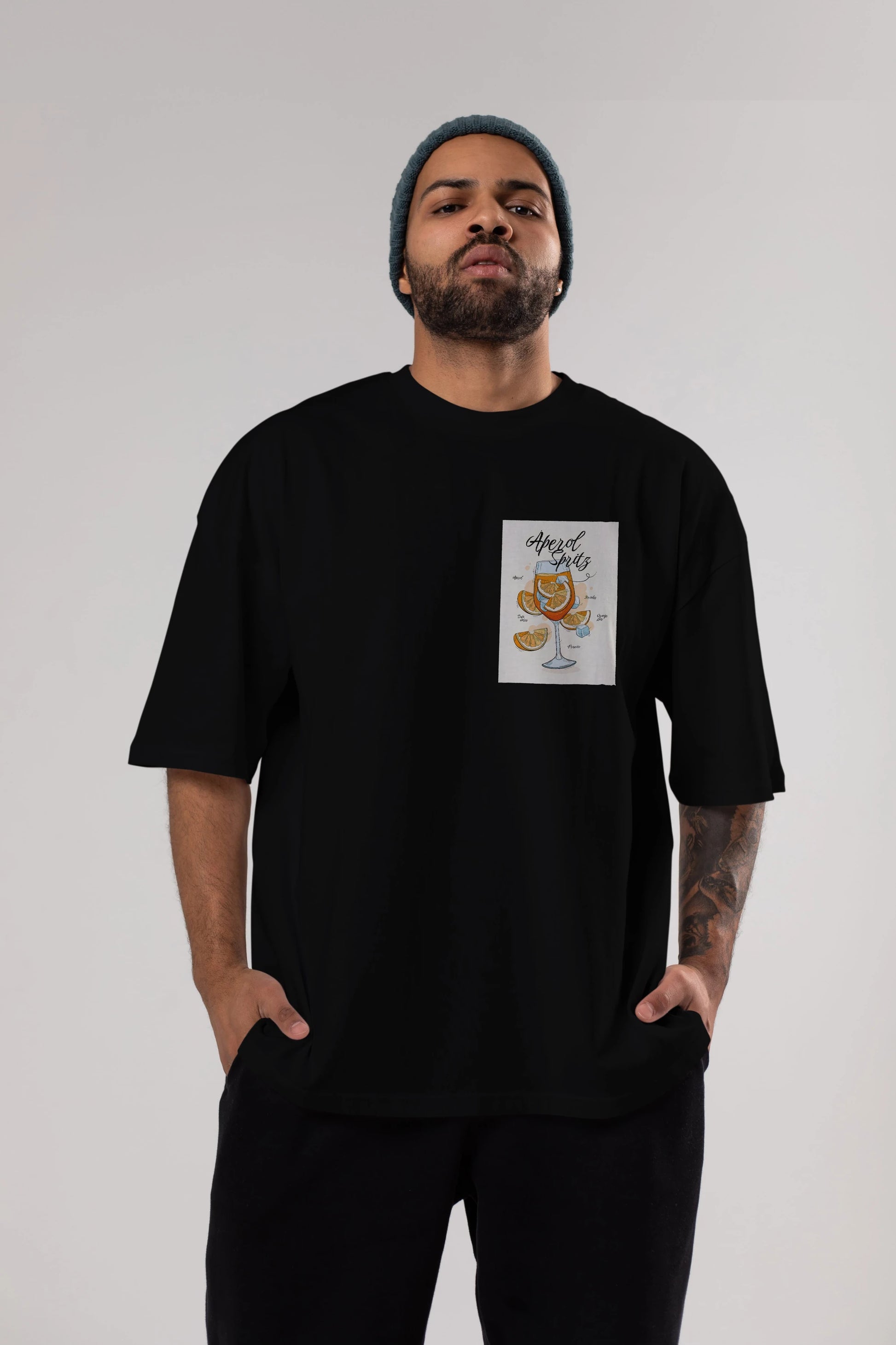 Aperol Spritz 6 Ön Sol Baskılı Oversize t-shirt Erkek Kadın Unisex %100 Pamuk Bisiklet Yaka tişort
