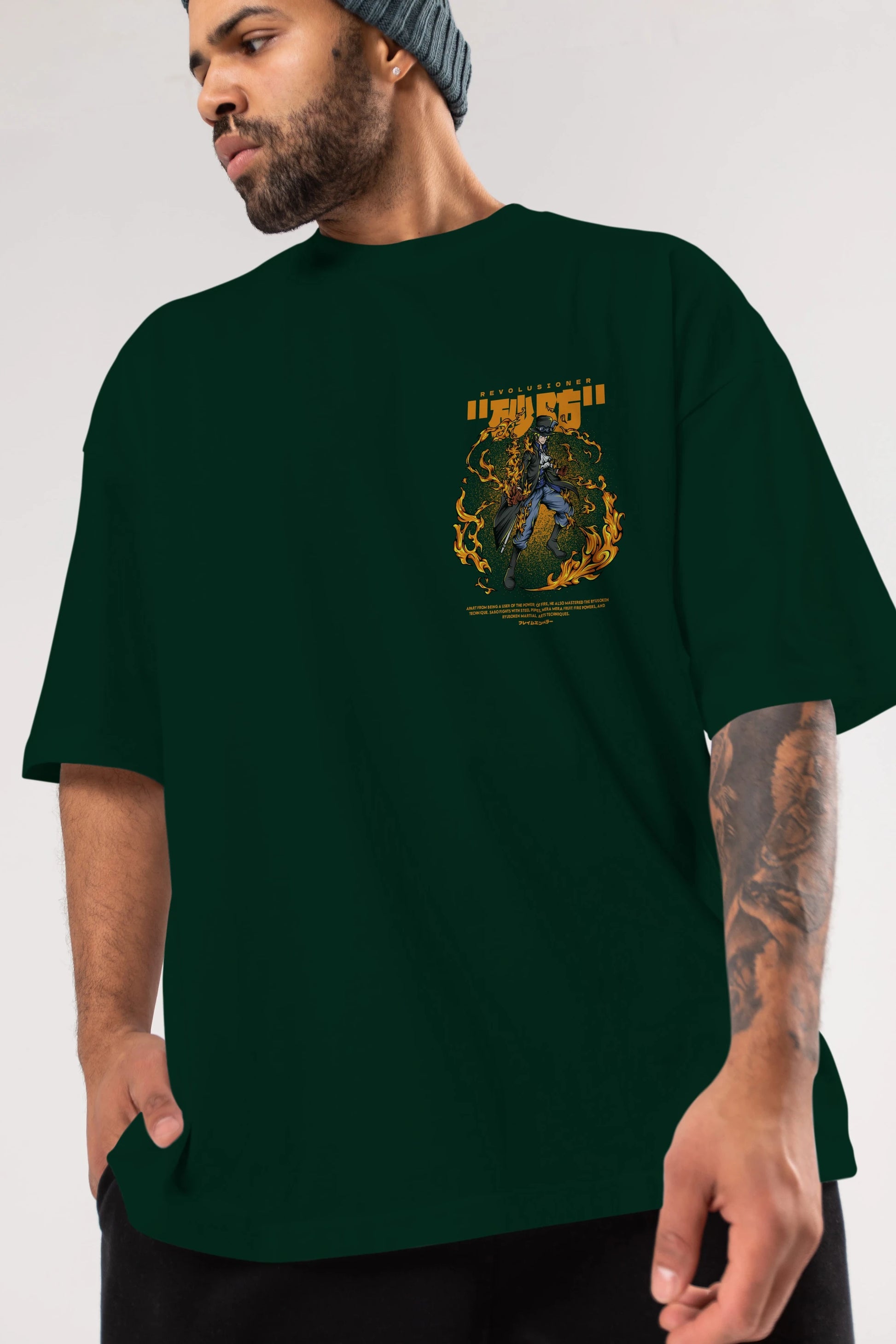 Revolusioner Sabo Ön Sol Baskılı Oversize t-shirt Erkek Kadın Unisex %100 Pamuk Bisiklet Yaka tişort