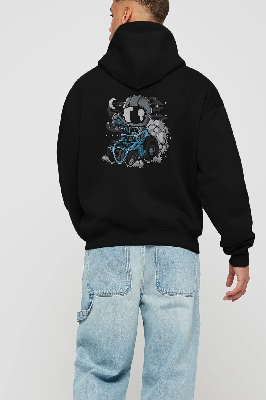 Astronaut Hotrod Arka Baskılı Hoodie Oversize Kapüşonlu Sweatshirt Erkek Kadın Unisex
