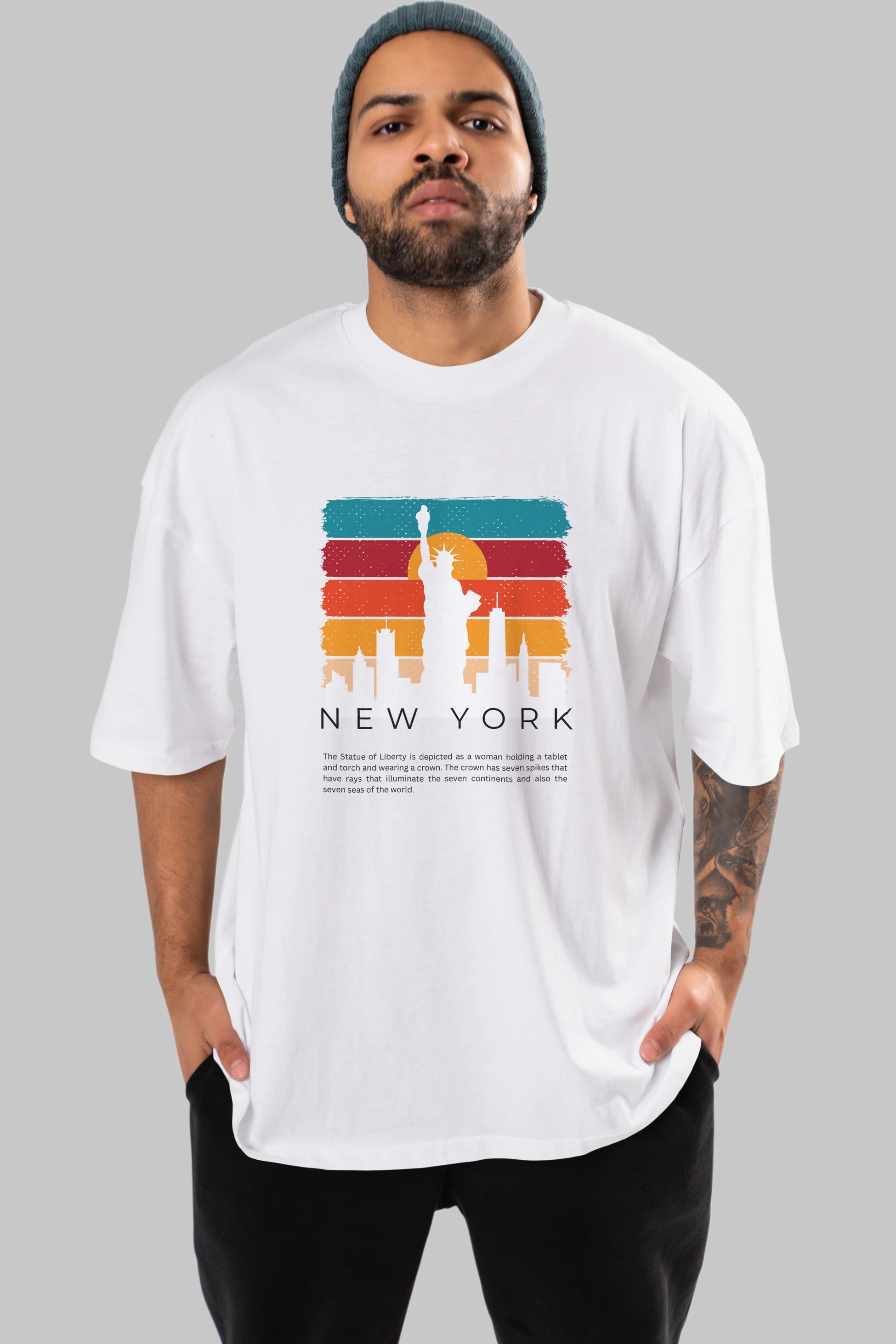 New York Yazılı Ön Baskılı Oversize t-shirt Erkek Kadın Unisex