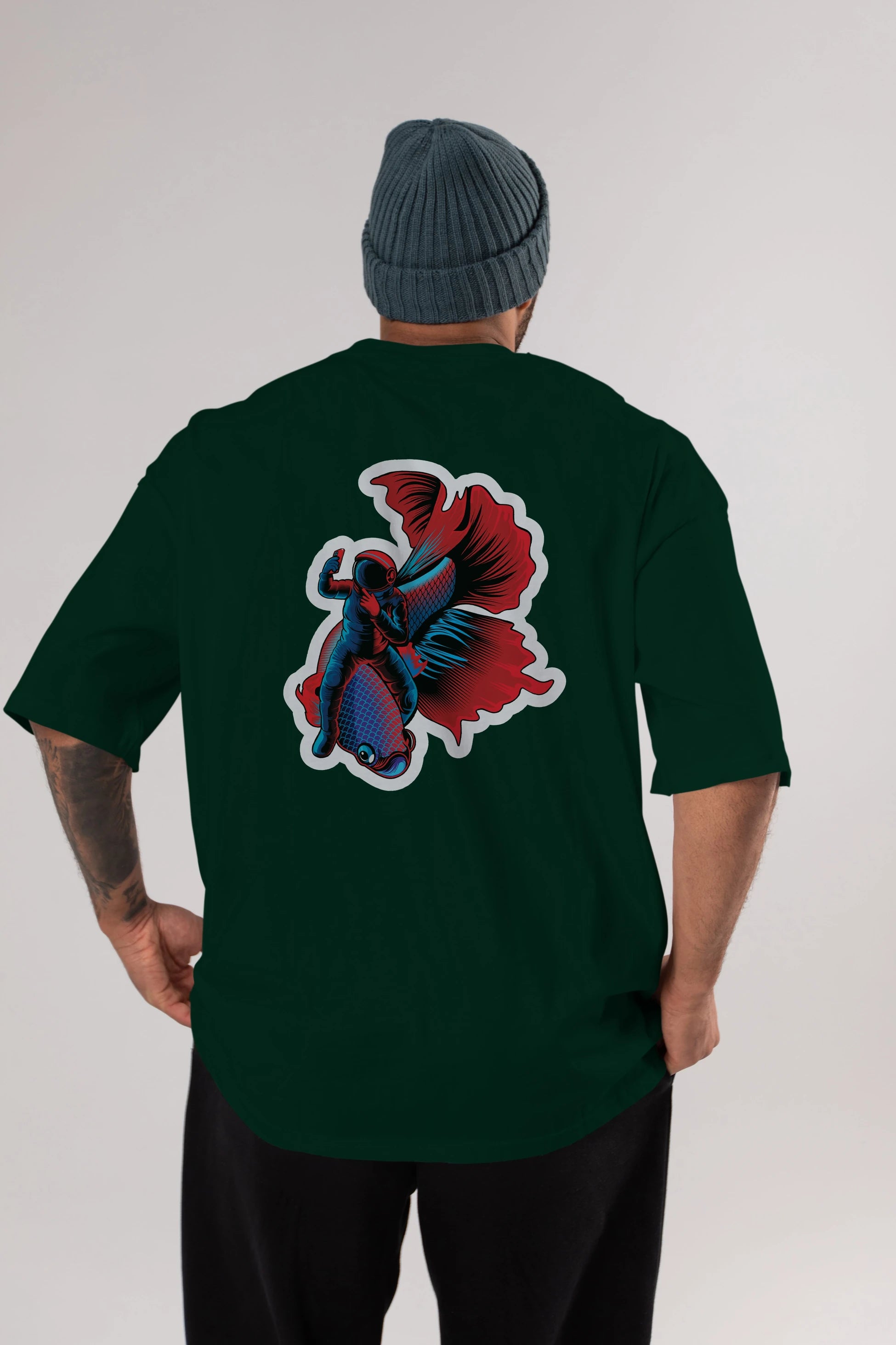 Astrofish selfie sticker Arka Baskılı Oversize t-shirt Erkek Kadın Unisex