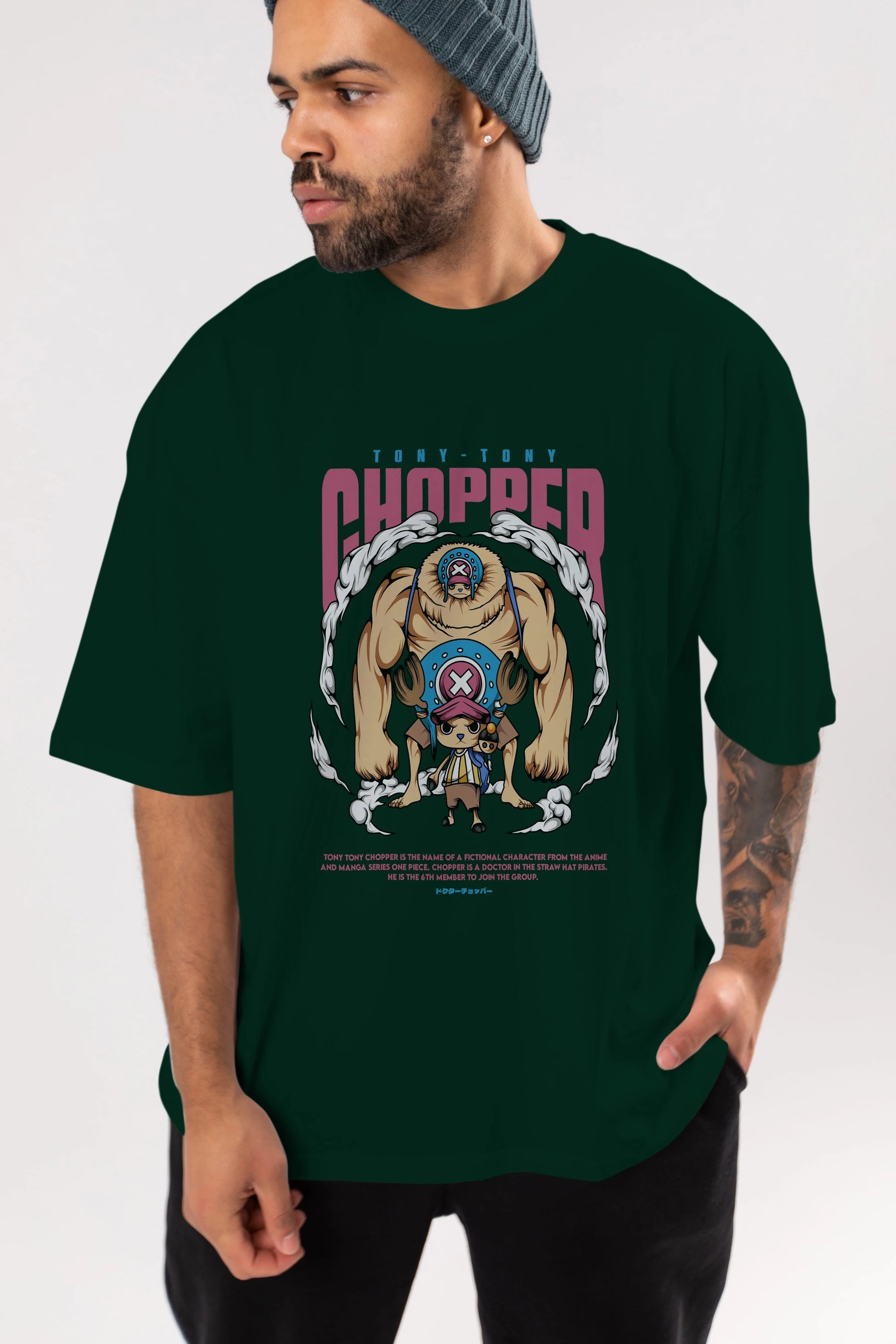Tony Tony Chopper Anime Ön Baskılı Oversize t-shirt %100 pamuk Erkek Kadın Unisex