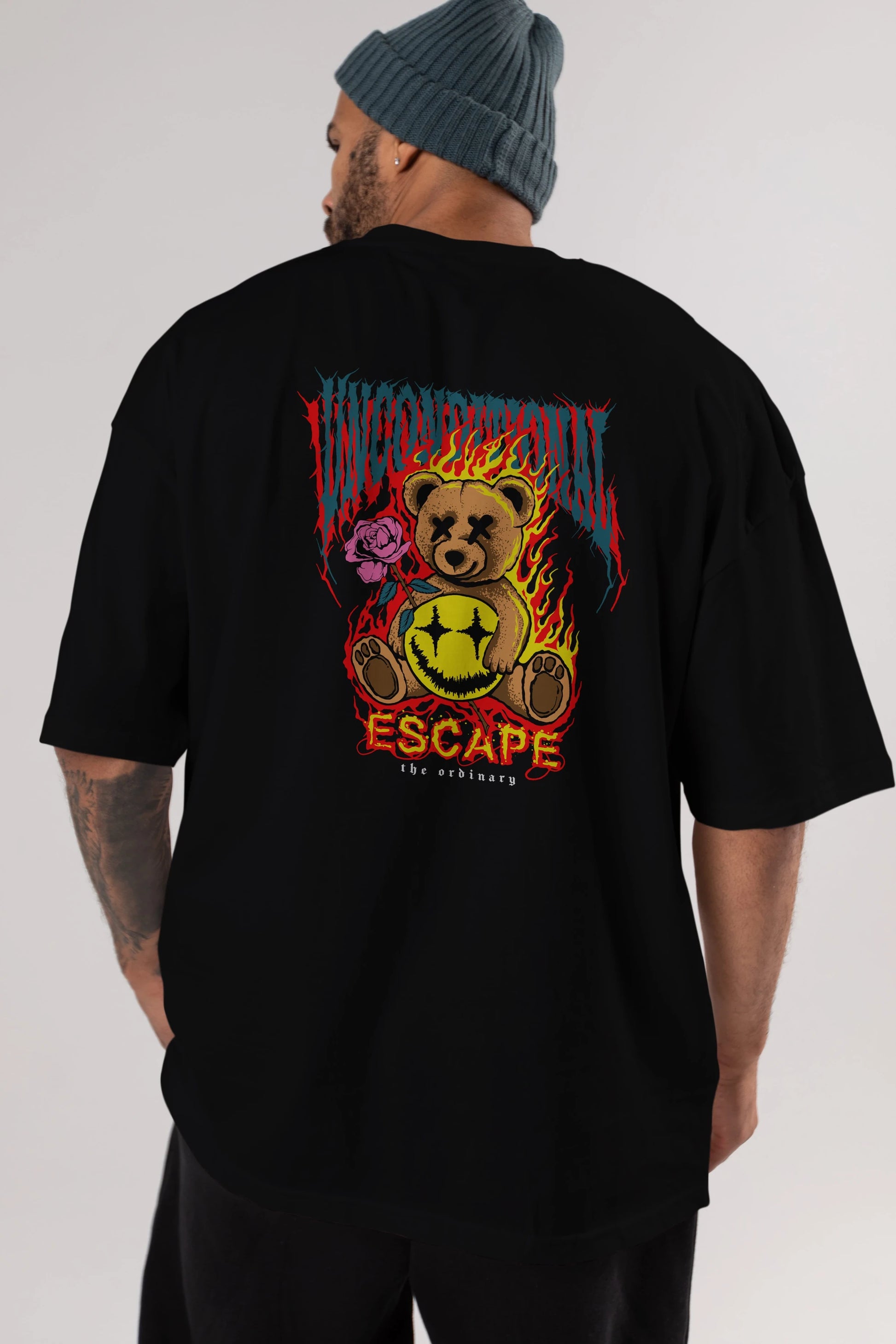 Escape Bear Arka Baskılı Oversize t-shirt Erkek Kadın Unisex