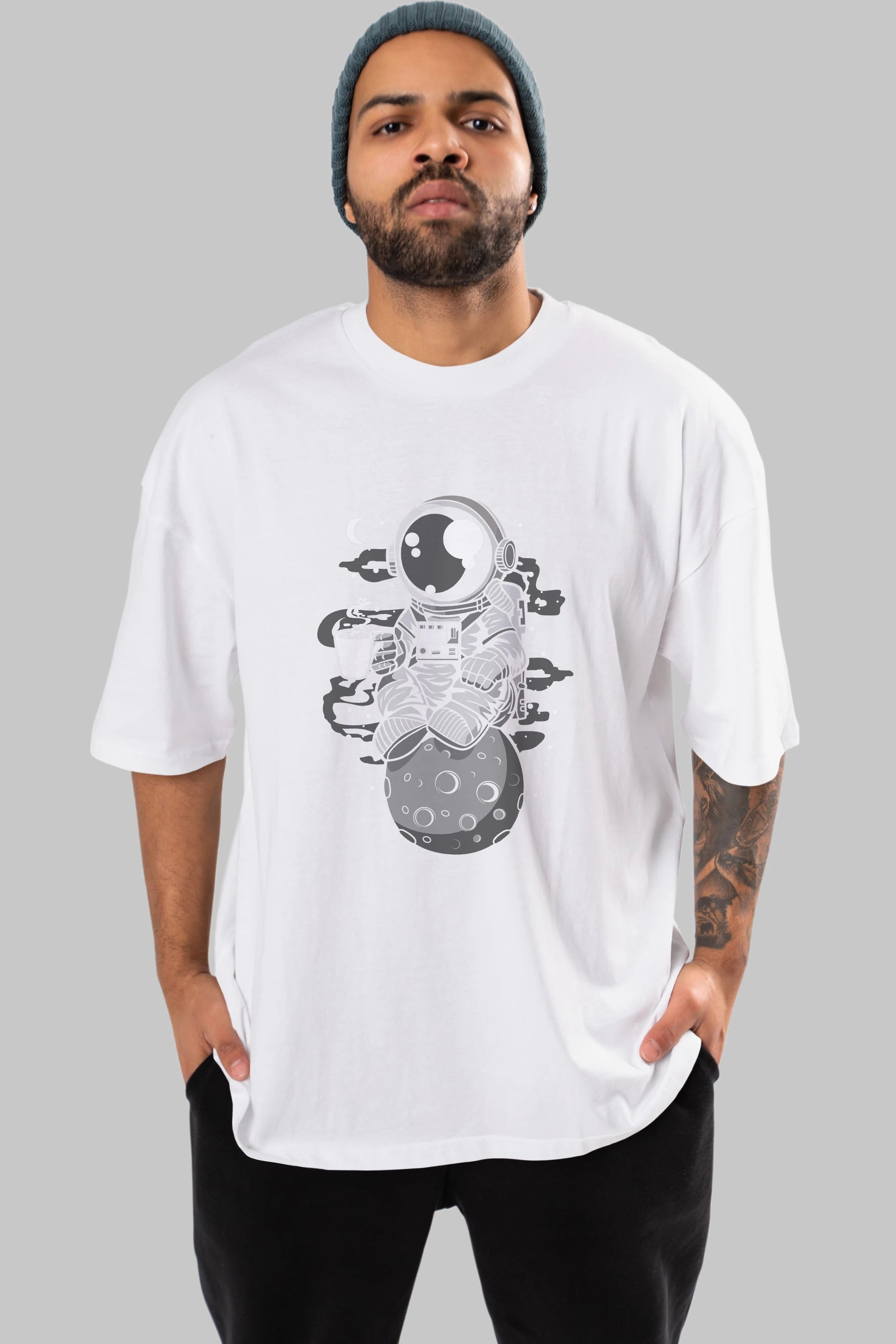 Astronaut Coffee Ön Baskılı Oversize t-shirt Erkek Kadın Unisex