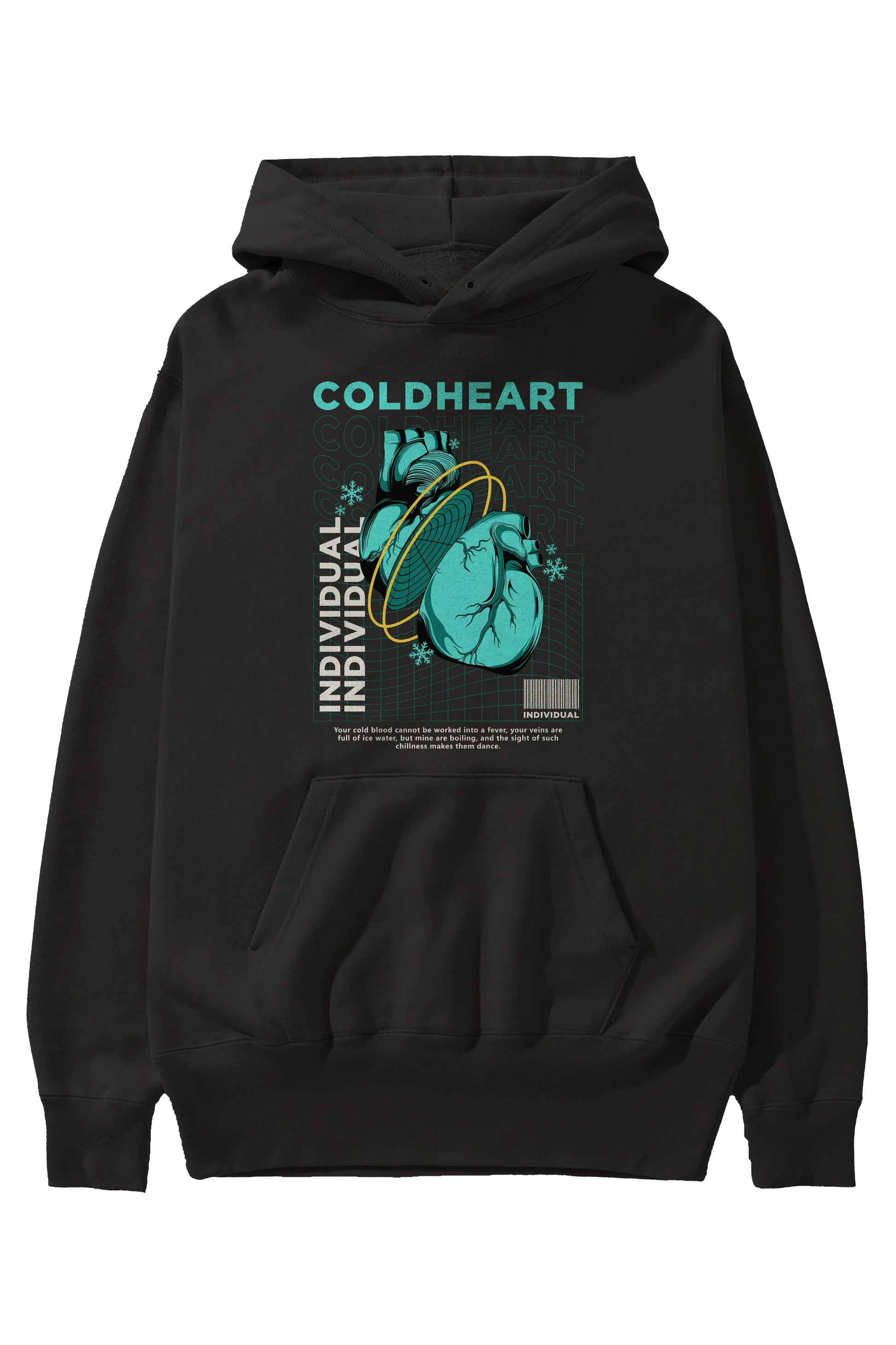 Cold Heart Ön Baskılı Hoodie Oversize Kapüşonlu Sweatshirt Erkek Kadın Unisex