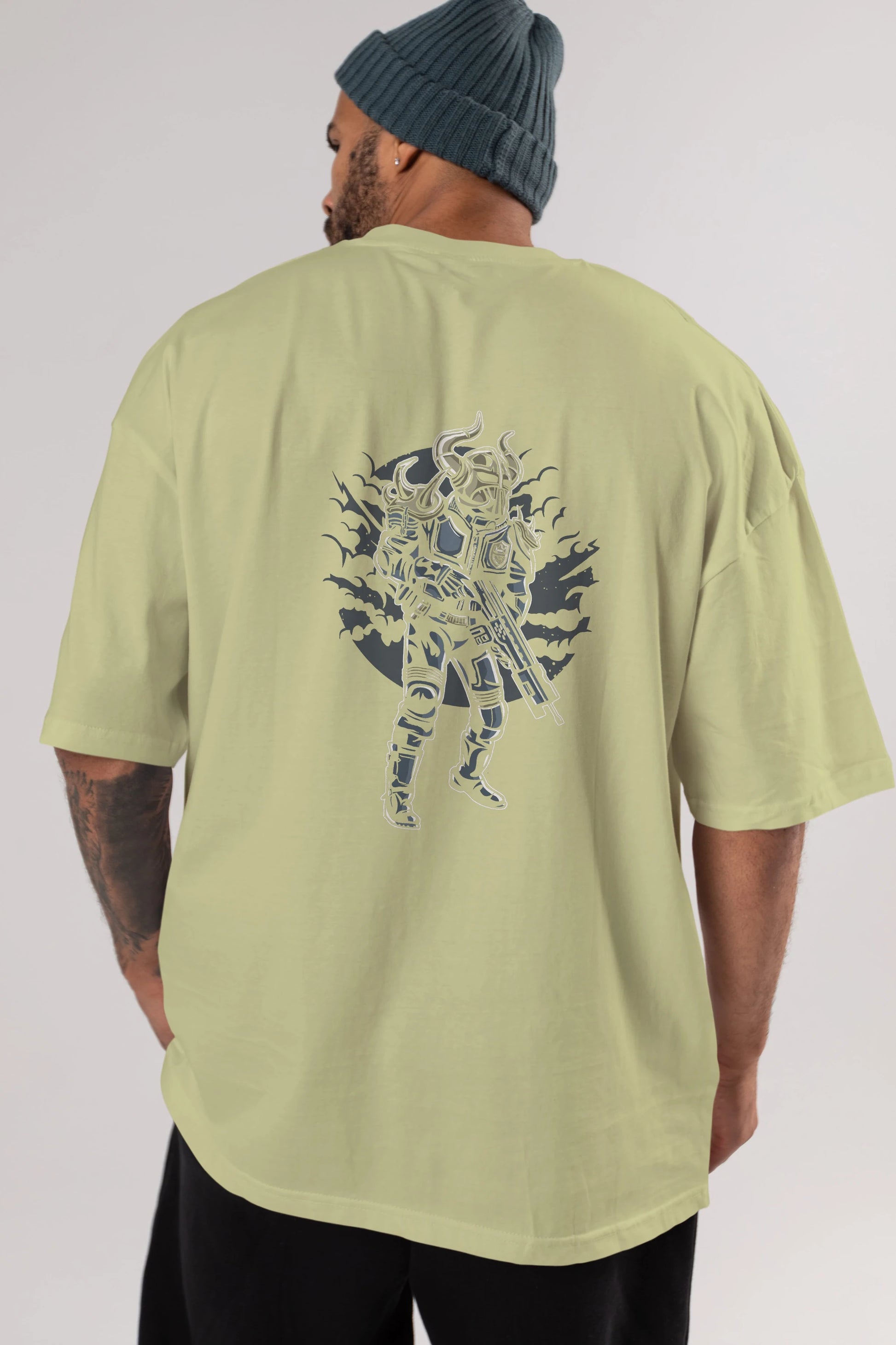 Viking Soldier Arka Baskılı Oversize t-shirt Erkek Kadın Unisex %100 Pamuk