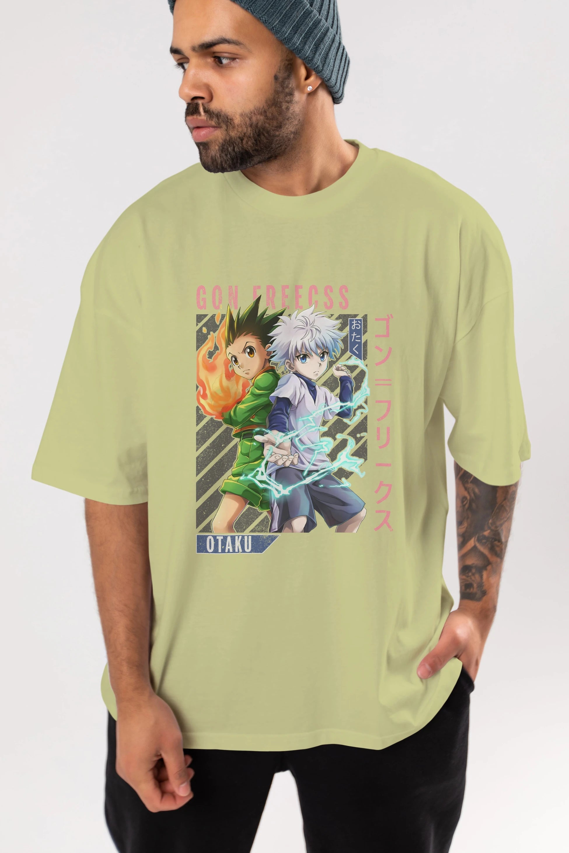 Gon Freecss HUNTER X HUNTER 1 Anime Ön Baskılı Oversize t-shirt %100 pamuk Erkek Kadın Unisex