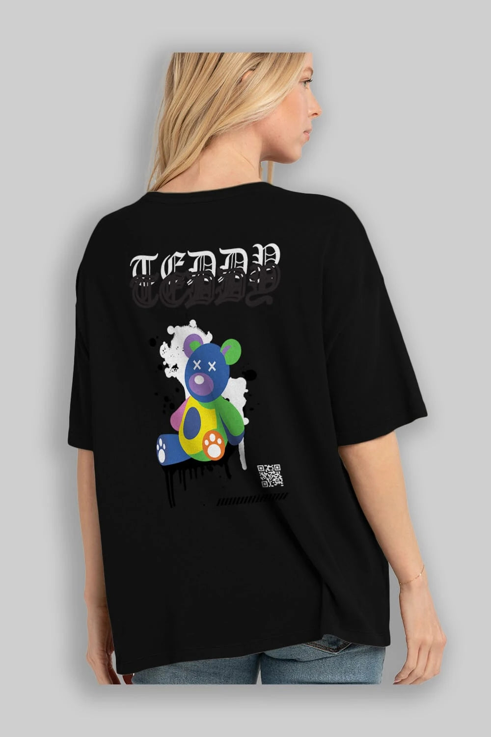 Teddy Bear Arka Baskılı Oversize t-shirt Erkek Kadın Unisex
