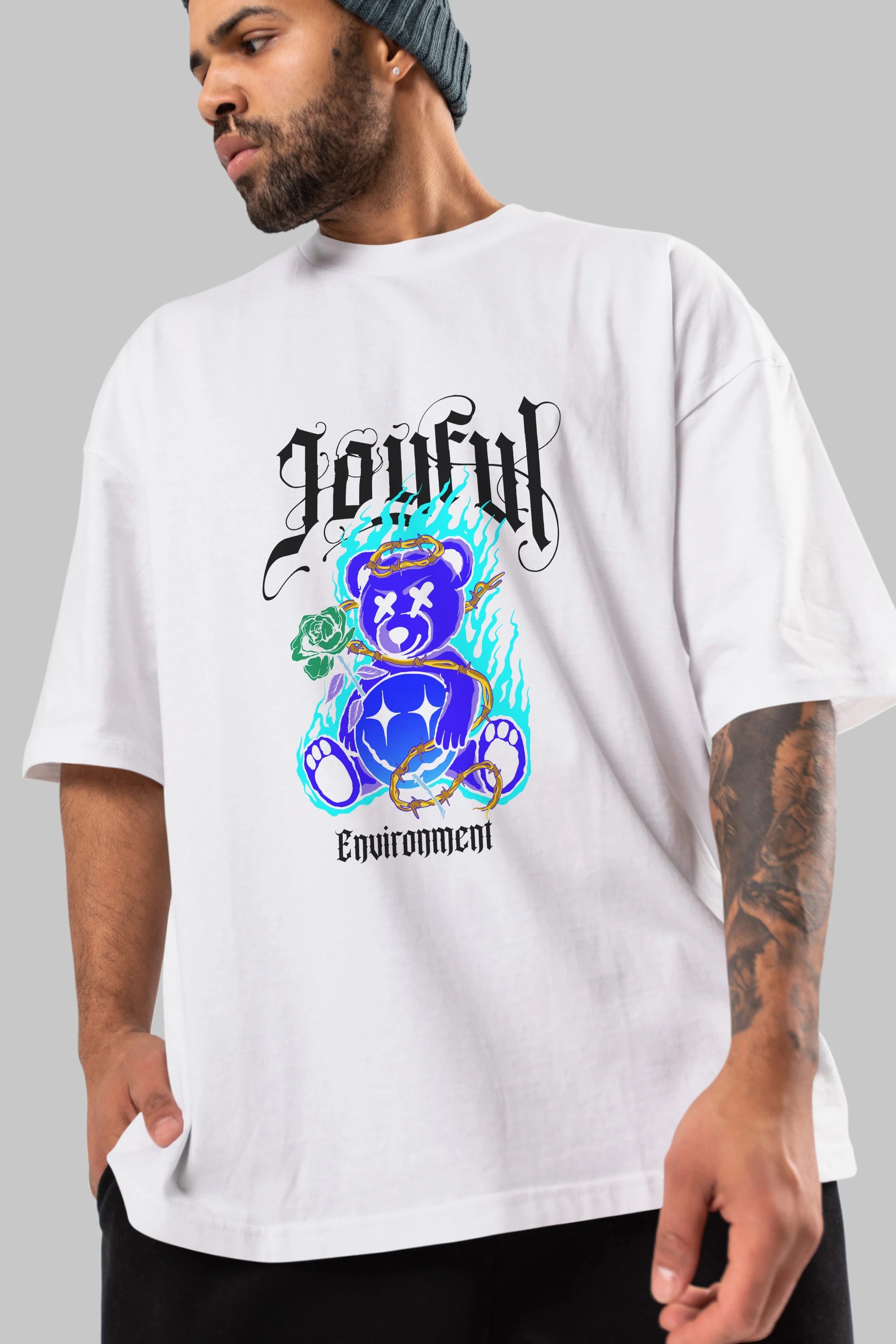 Joyful Bear Ön Baskılı Oversize t-shirt Erkek Kadın Unisex