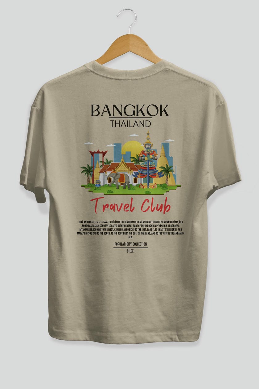 Bangkok Tailand Arka Baskılı Oversize t-shirt Erkek Kadın Pamuk Bisiklet Yaka tişort