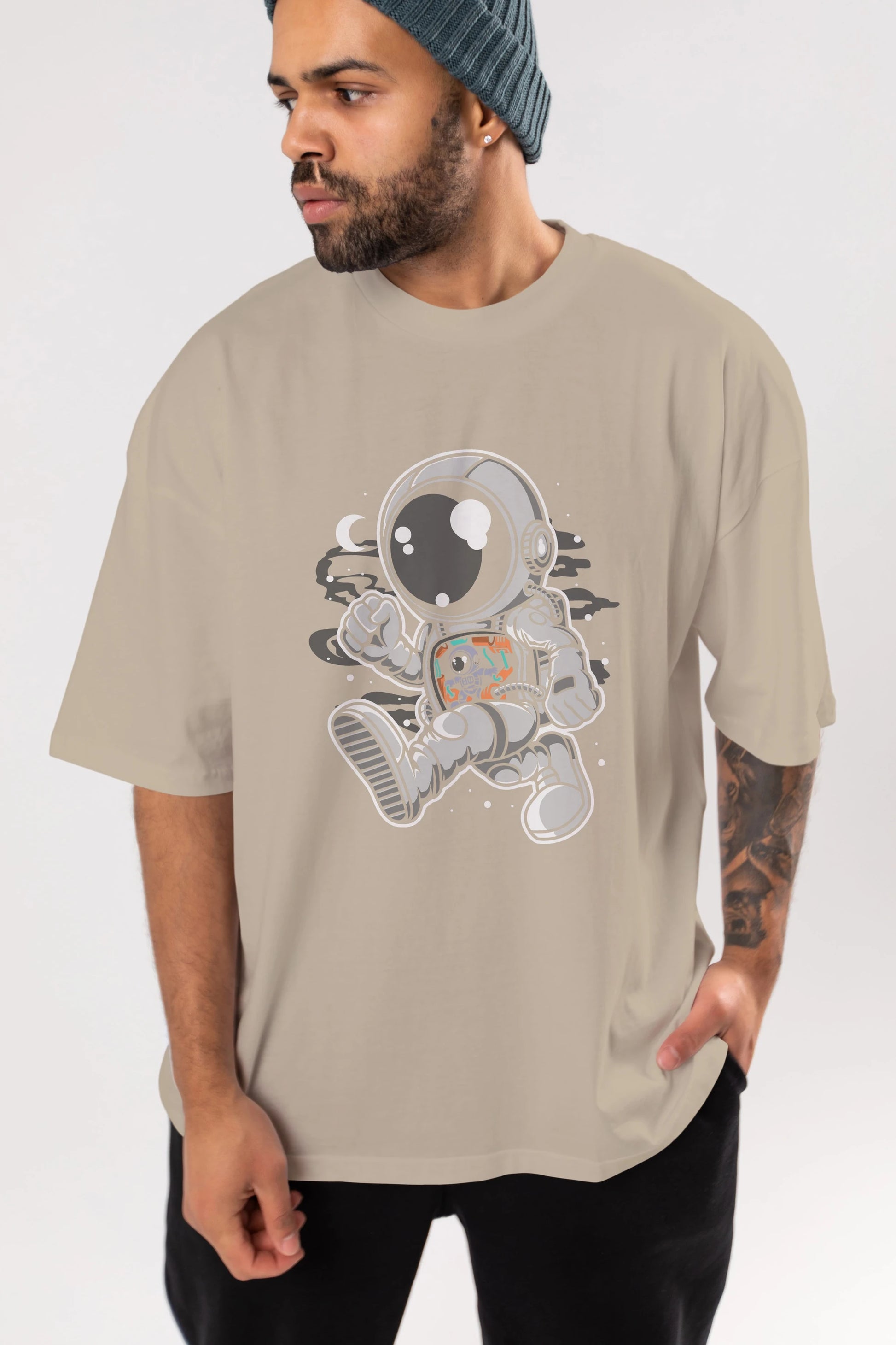Astronaut Robotic Machine Ön Baskılı Oversize t-shirt Erkek Kadın Unisex