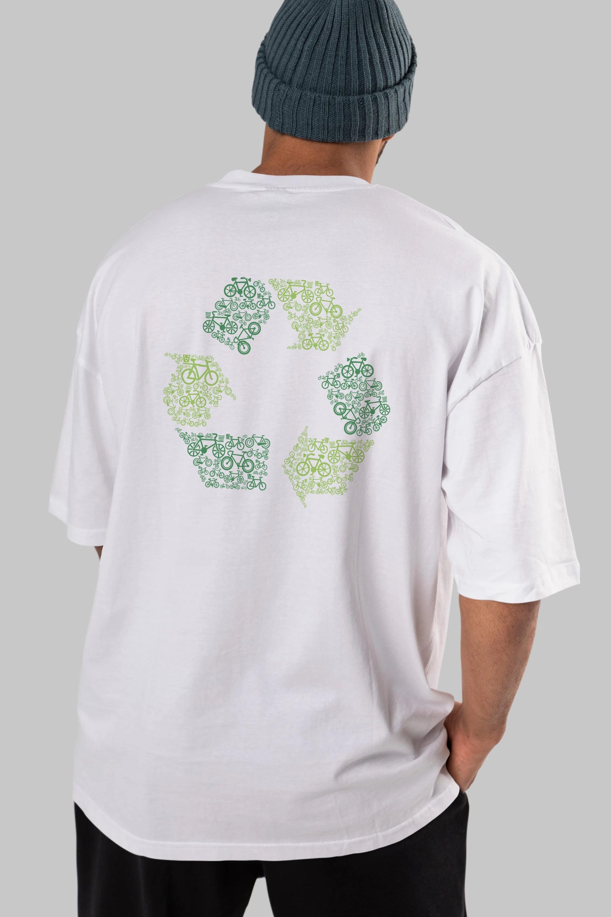 Recycling Arka Baskılı Oversize t-shirt %100 pamuk Erkek Kadın Unisex