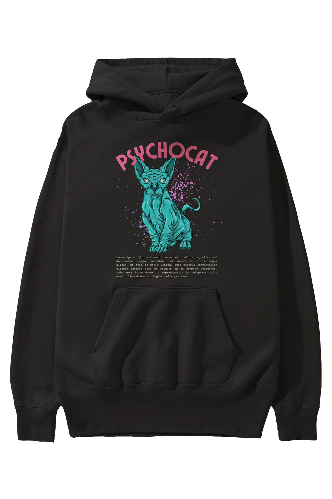 Psychocat Ön Baskılı Oversize Hoodie Kapüşonlu Sweatshirt Erkek Kadın Unisex