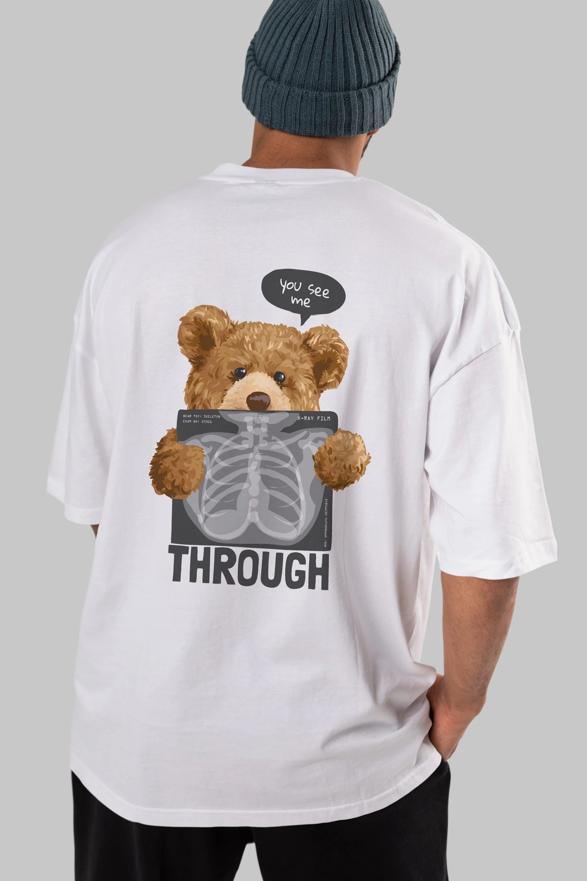 Teddy Bear Trough Arka Baskılı Oversize t-shirt Erkek Kadın Unisex %100 Pamuk