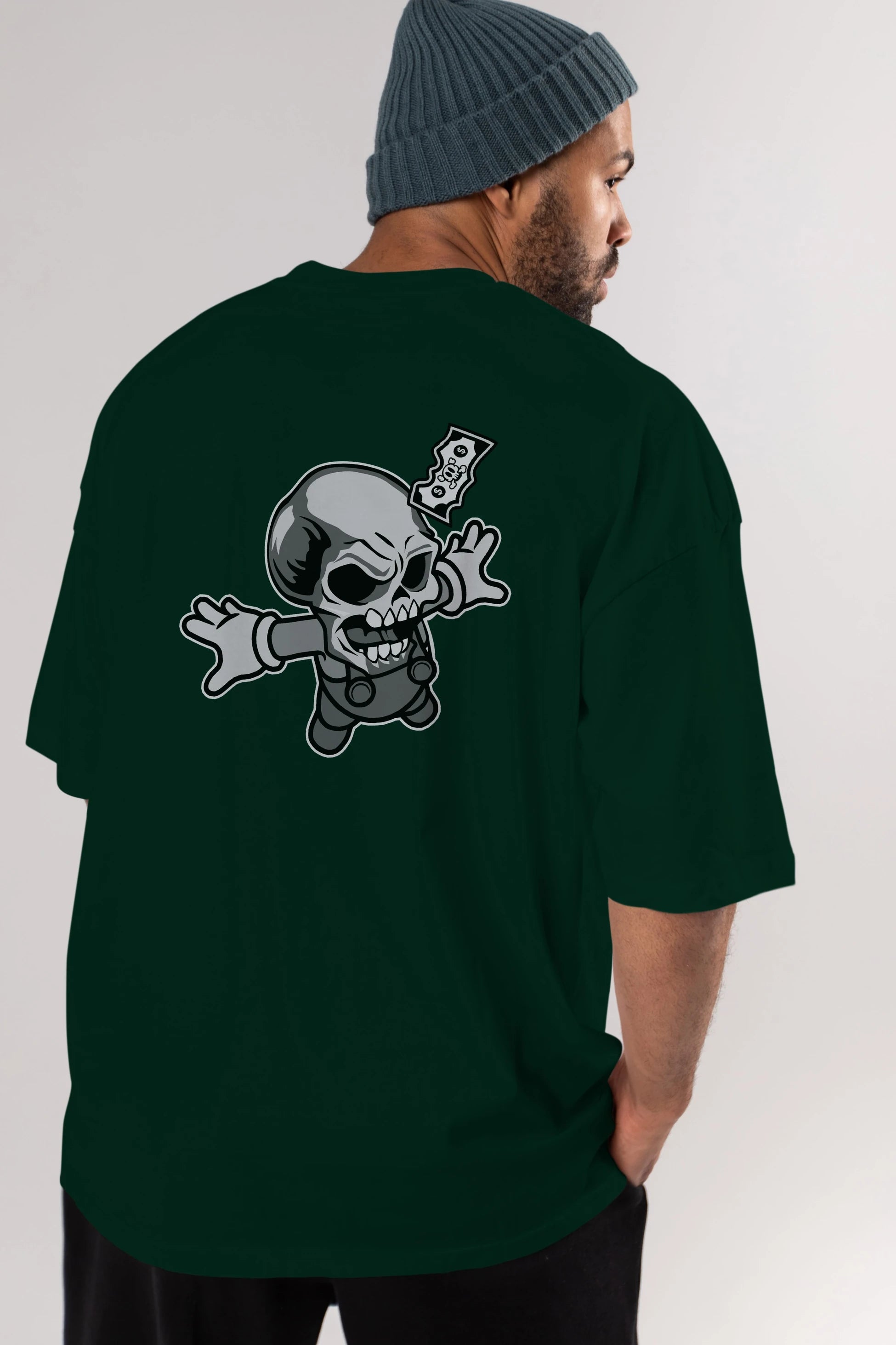 Skull Drowning Arka Baskılı Oversize t-shirt Erkek Kadın Unisex %100 Pamuk tişort