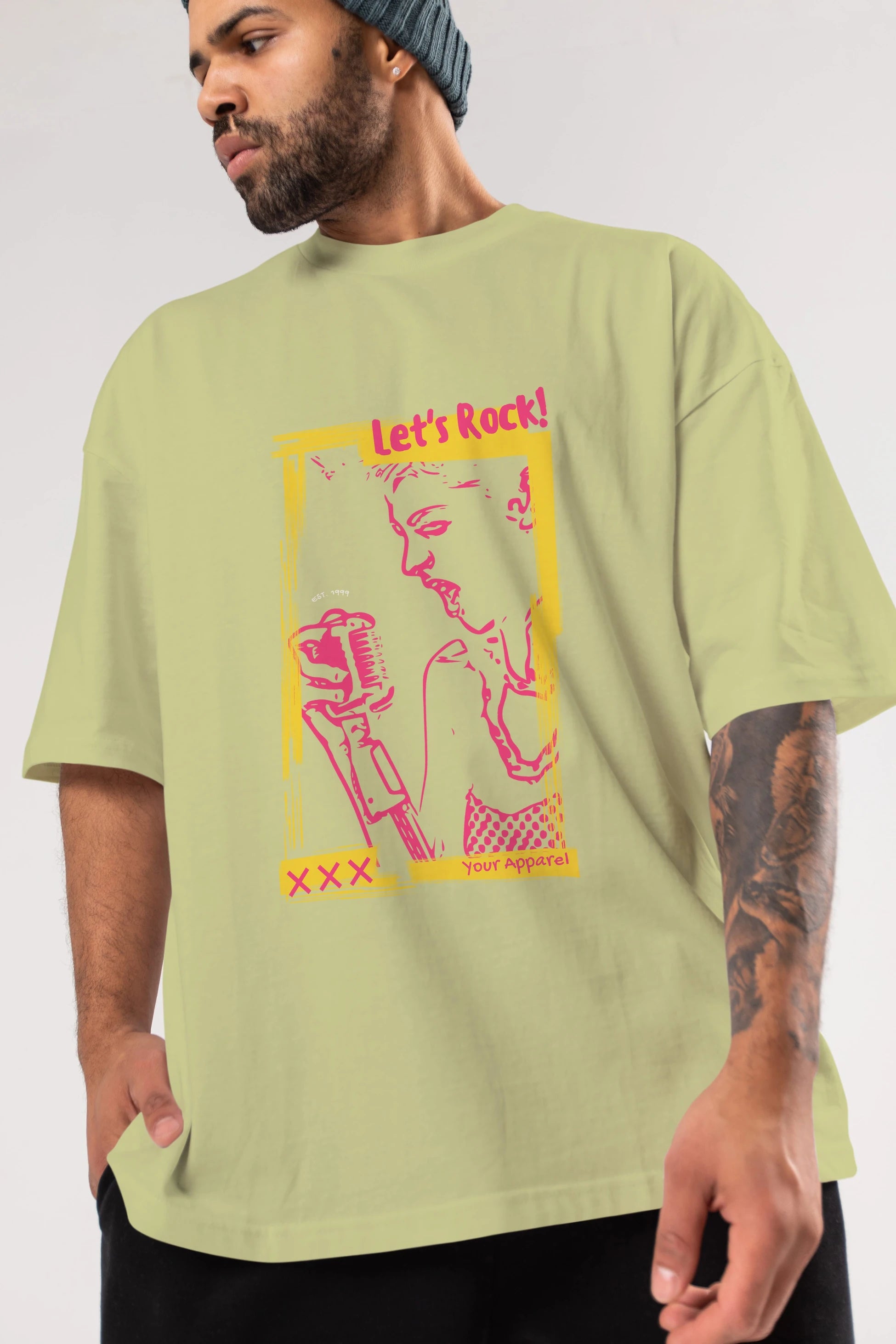 Let's Rock Yazılı Ön Baskılı Oversize t-shirt Erkek Kadın Unisex