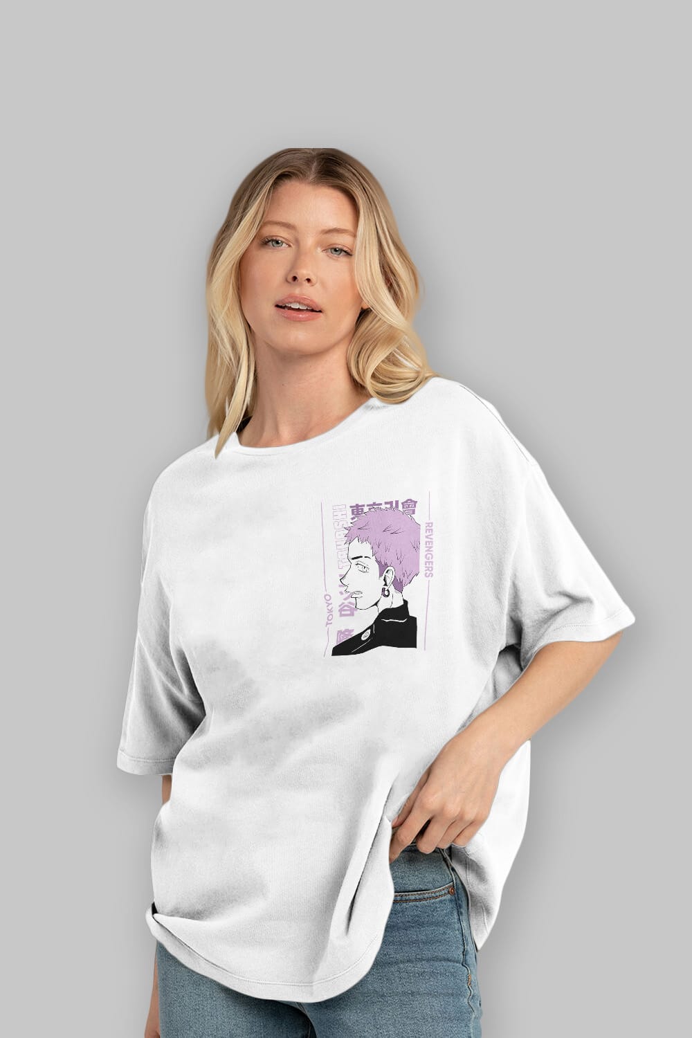 Takashi Mitsuya Ön Sol Baskılı Oversize t-shirt Erkek Kadın Unisex %100 Pamuk Bisiklet Yaka tişort