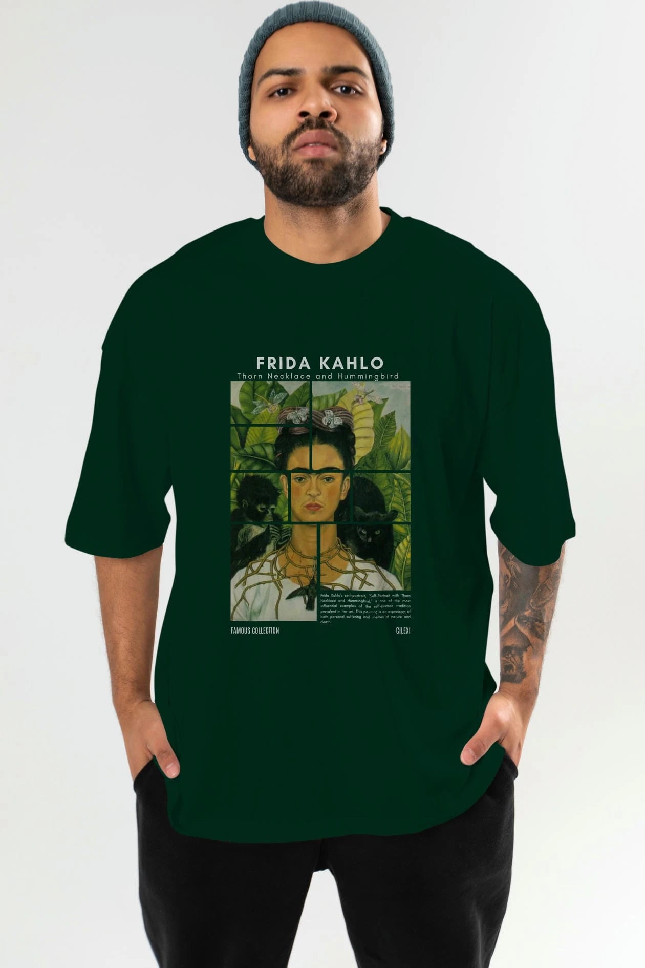Frida Kahlo ön Baskılı Oversize t-shirt Erkek Kadın Bisiklet Yaka Pamuk tişort