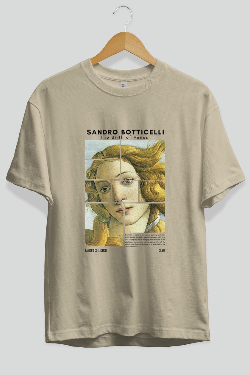 Sandro Botticelli ön Baskılı Oversize t-shirt Erkek Kadın Bisiklet Yaka Pamuk tişort