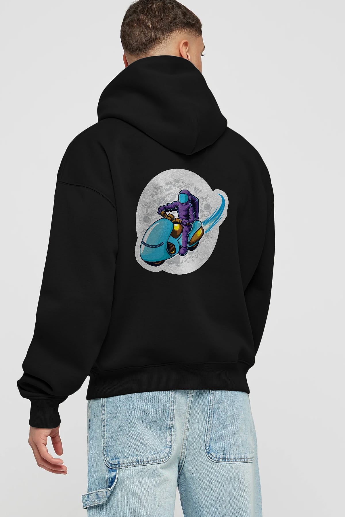 Astrorider in Space Sticker Arka Baskılı Hoodie Oversize Kapüşonlu Sweatshirt Erkek Kadın Unisex