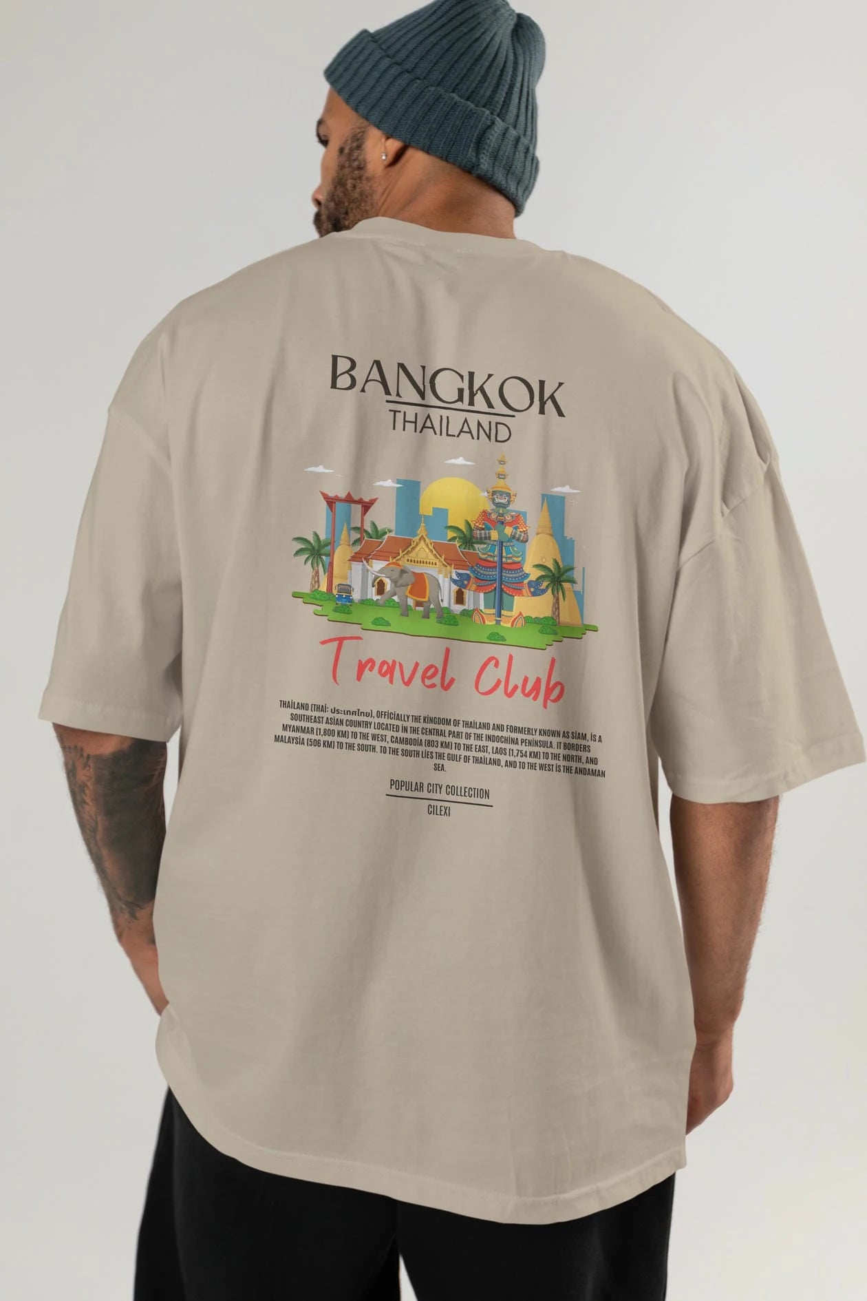 Bangkok Tailand Arka Baskılı Oversize t-shirt Erkek Kadın Pamuk Bisiklet Yaka tişort