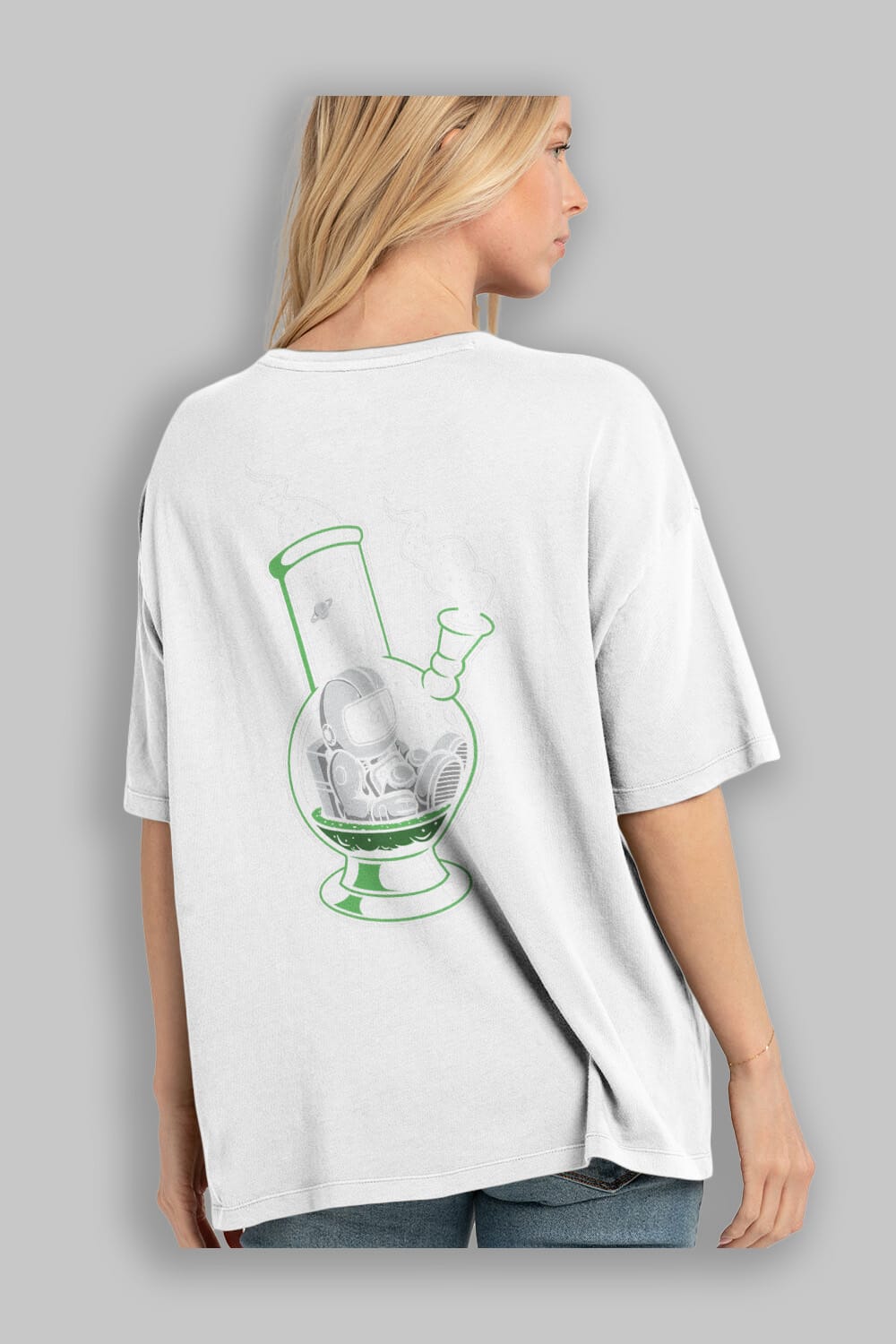 Astronaut Bong Arka Baskılı Oversize t-shirt Erkek Kadın Unisex