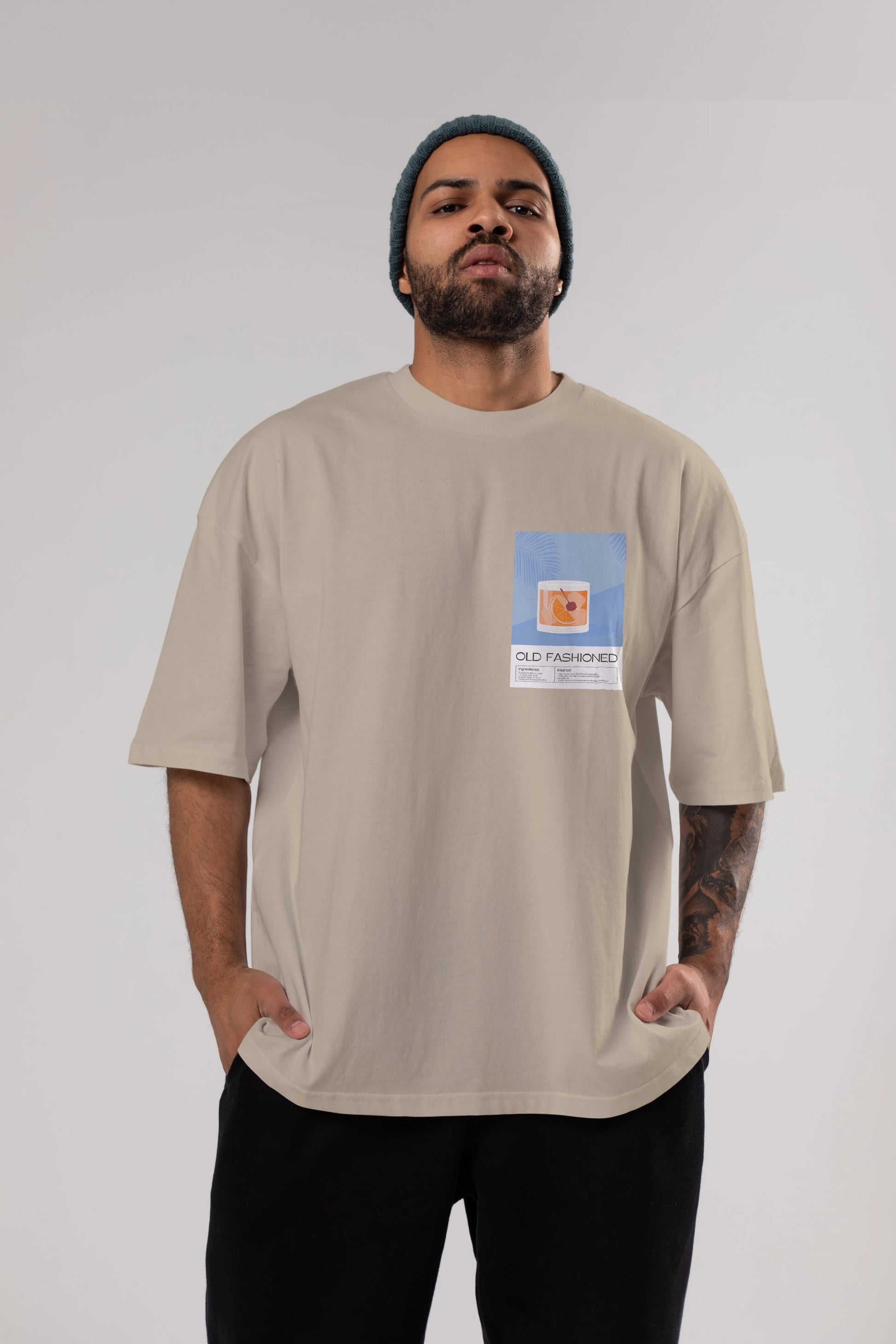 Old Fashioned 3 Ön Sol Baskılı Oversize t-shirt Erkek Kadın Unisex %100 Pamuk Bisiklet Yaka tişort