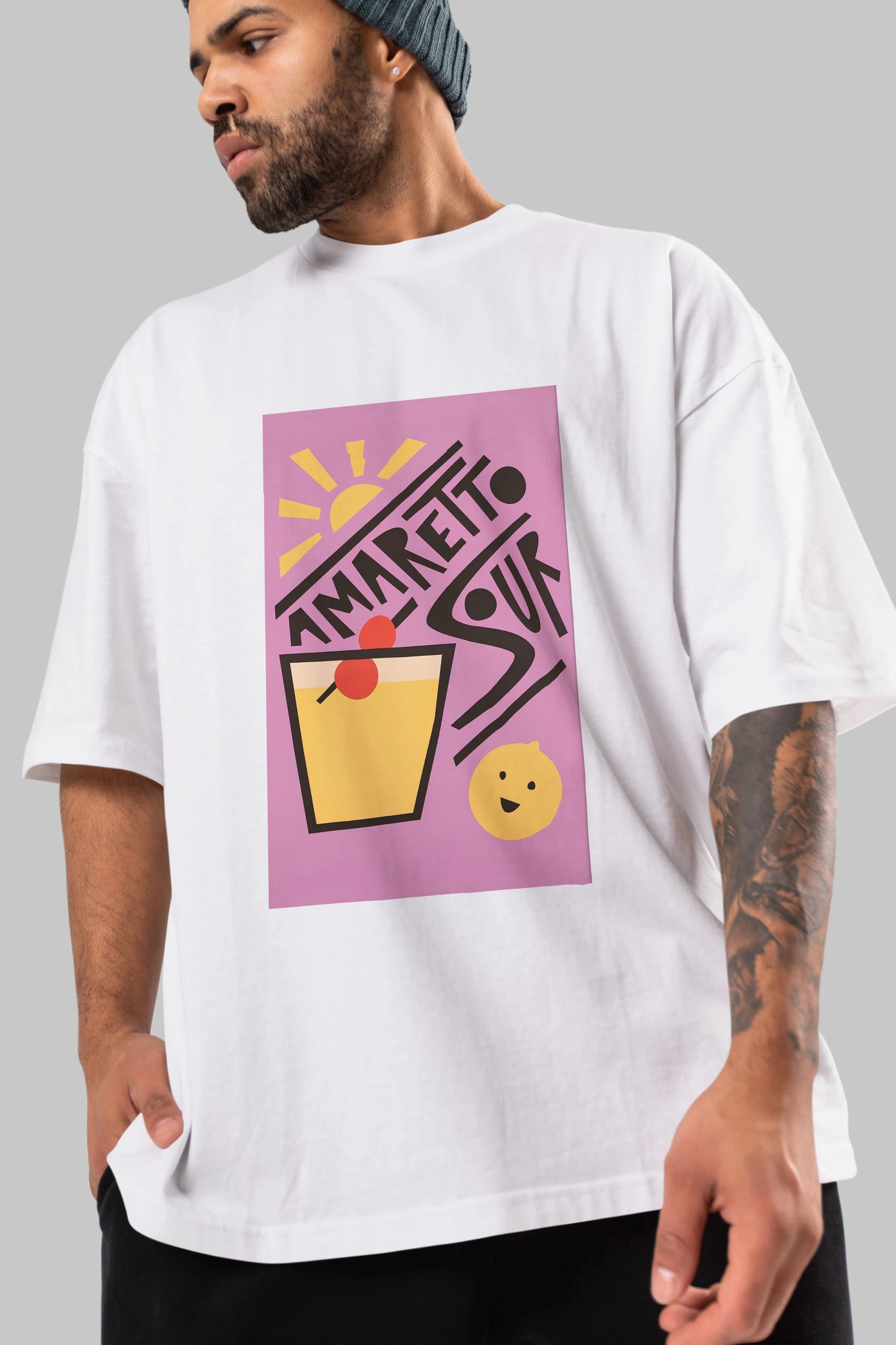 Amaretto Sour Ön Baskılı Oversize t-shirt Erkek Kadın Unisex %100 Pamuk Bisiklet Yaka tişort