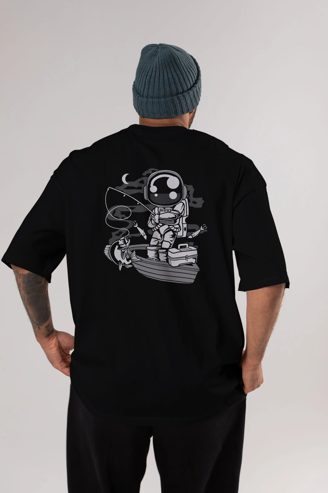 Astronaut Fisherman Arka Baskılı Oversize t-shirt Erkek Kadın Unisex