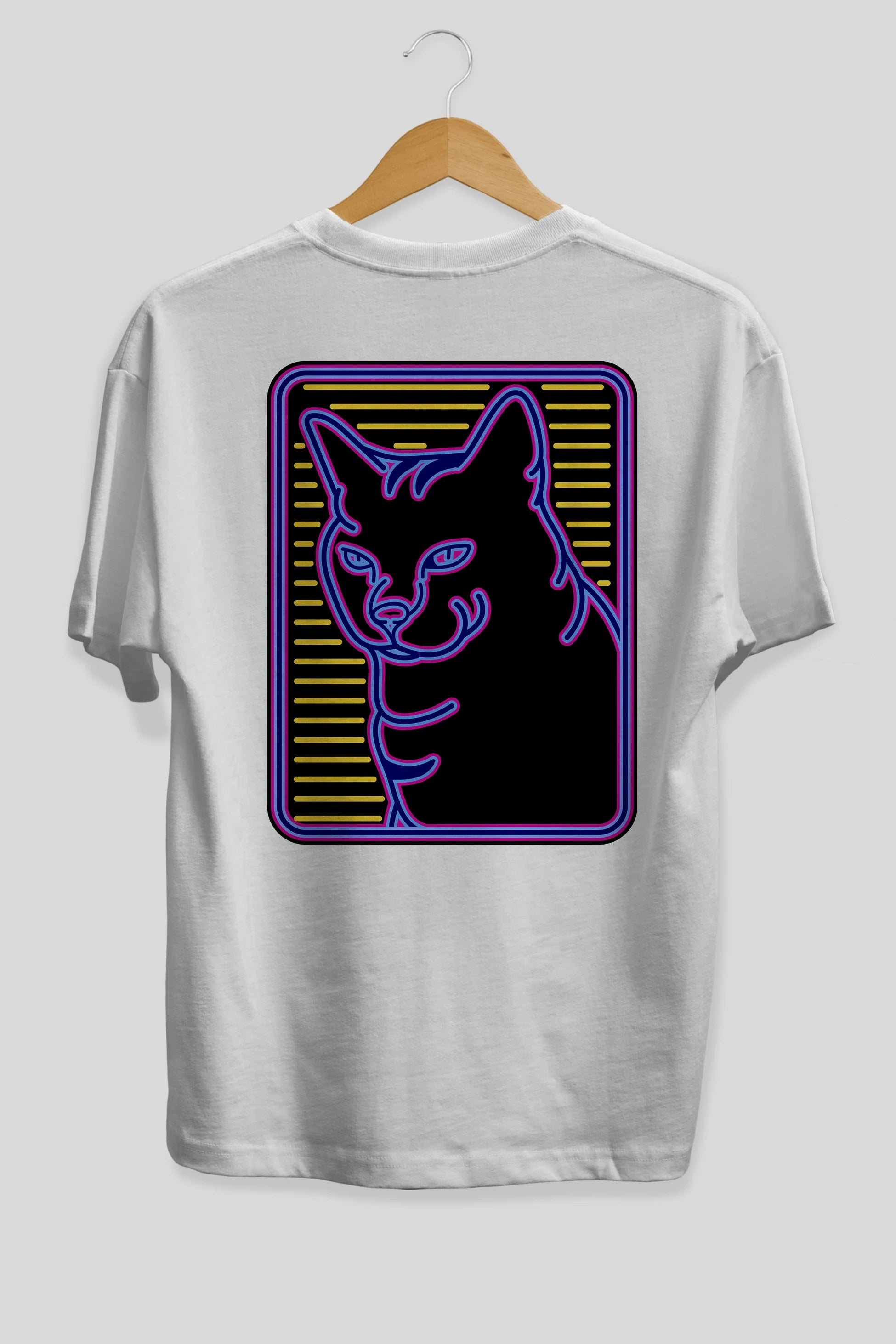 Neon Cat Arka Baskılı Oversize t-shirt Erkek Kadın Unisex