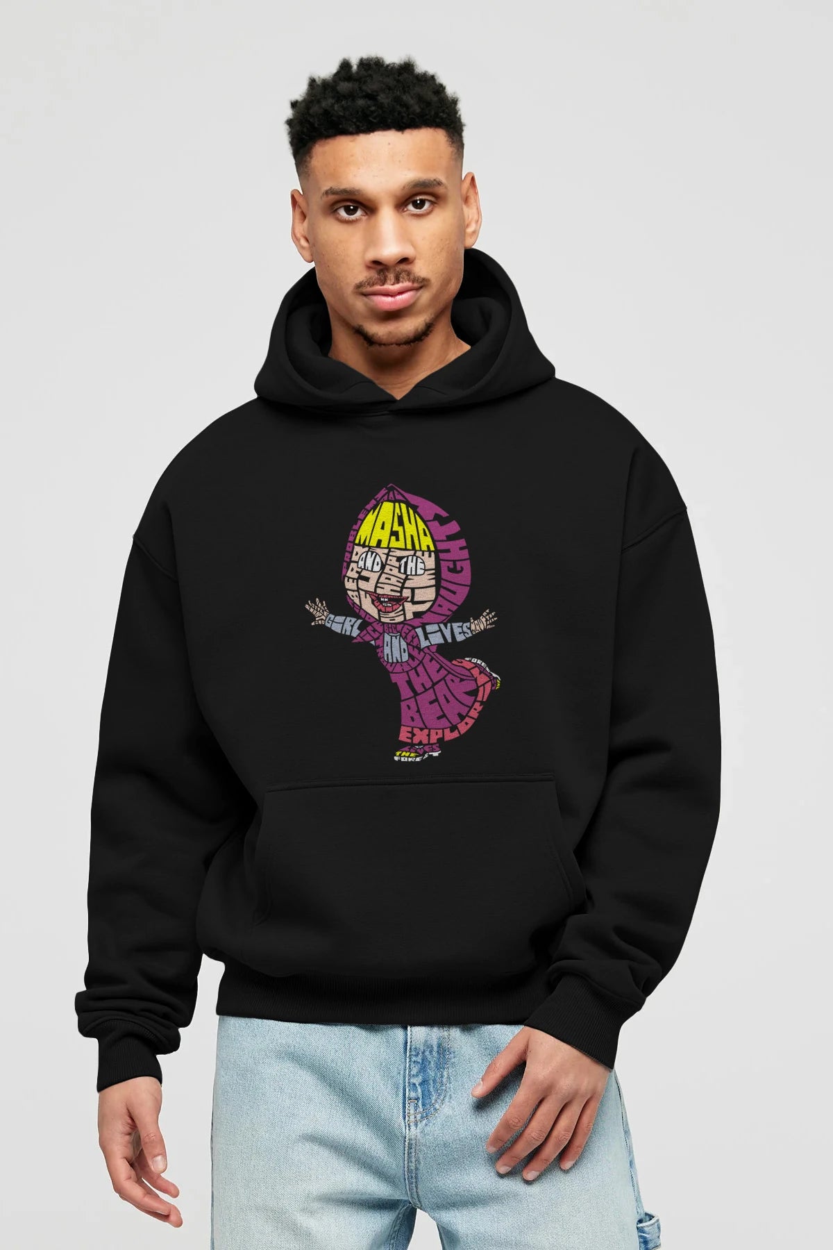 Masha And The Bear Ön Baskılı Hoodie Oversize Kapüşonlu Sweatshirt Erkek Kadın Unisex