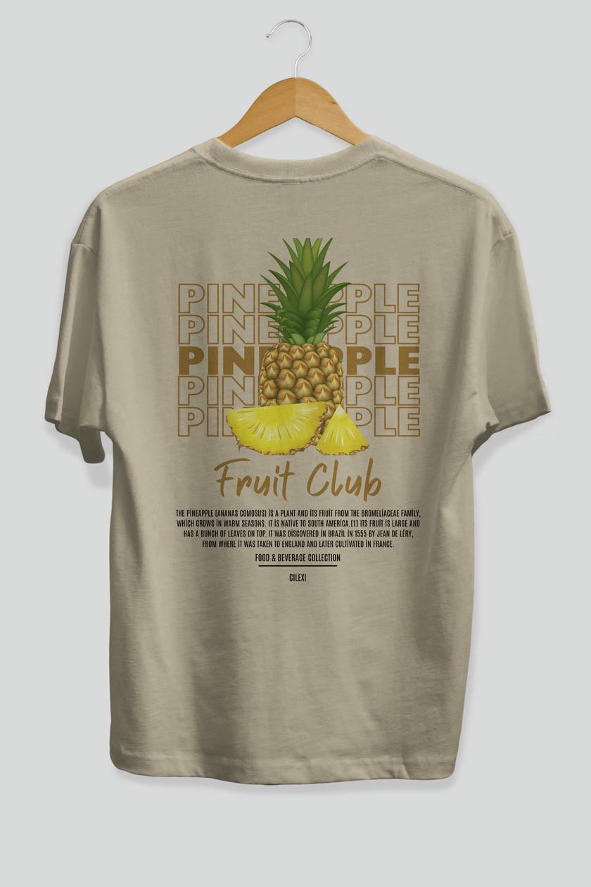 Pineapple Arka Baskılı Oversize t-shirt Erkek Kadın Pamuk Bisiklet Yaka tişort