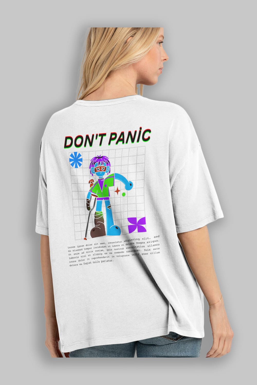 Dont Panic Yazılı Arka Baskılı Oversize t-shirt Erkek Kadın Unisex