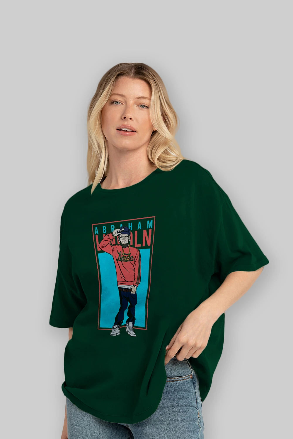 Abraham Lincoln Ön Baskılı Oversize t-shirt Erkek Kadın Unisex %100 Pamuk tişort