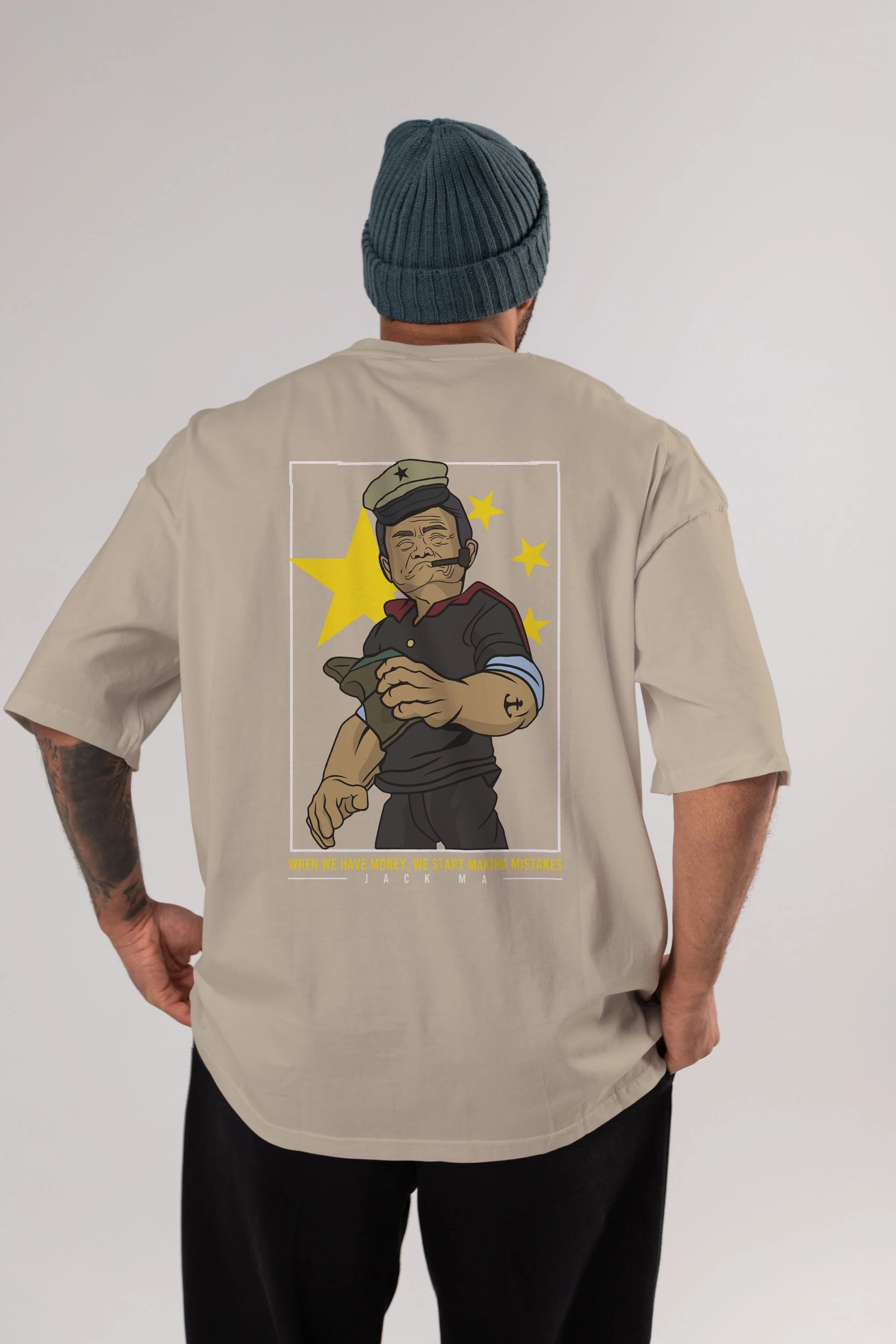 Popeye Jack Ma Arka Baskılı Oversize t-shirt Erkek Kadın Unisex %100 Pamuk tişort
