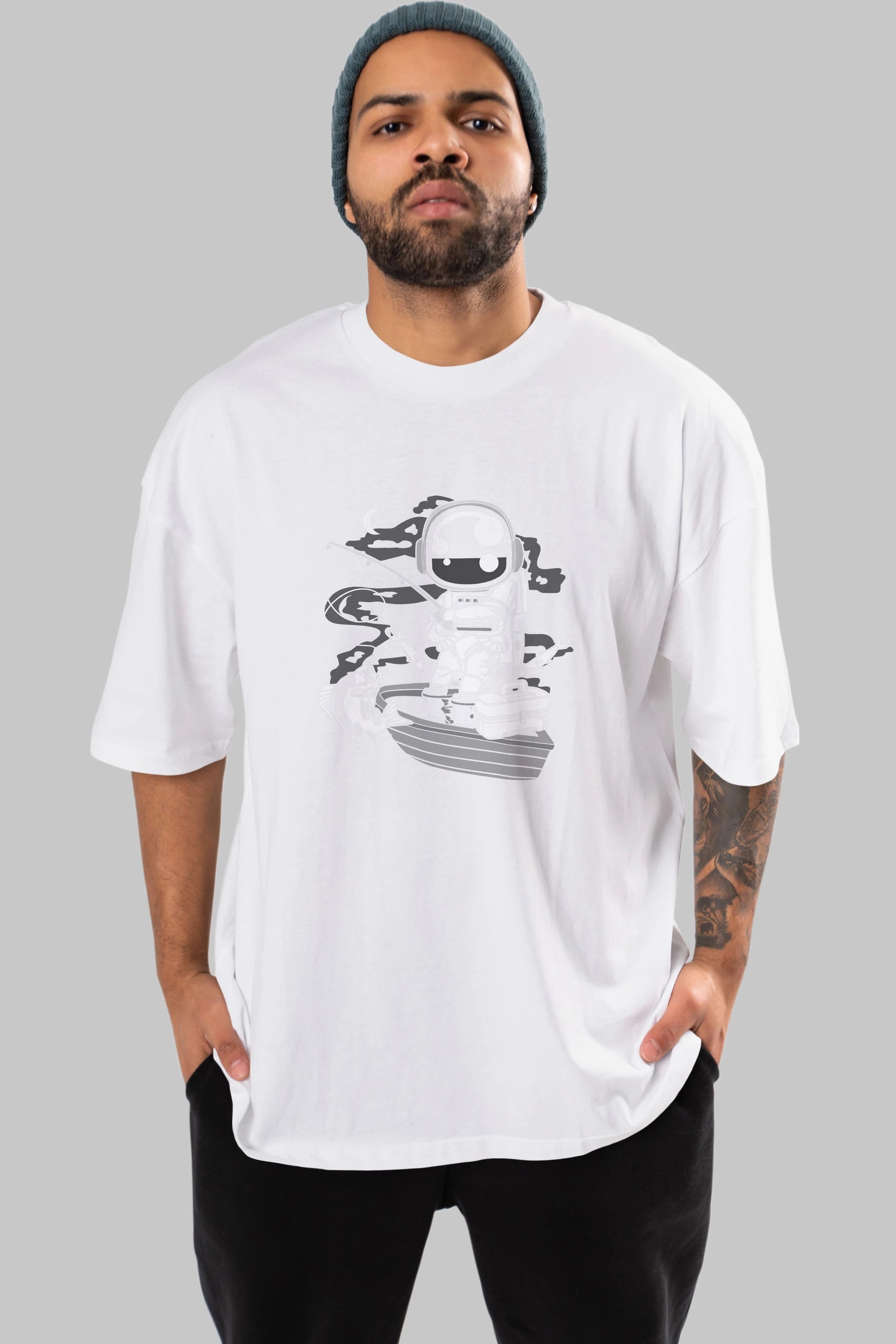 Astronaut Fisherman Ön Baskılı Oversize t-shirt Erkek Kadın Unisex