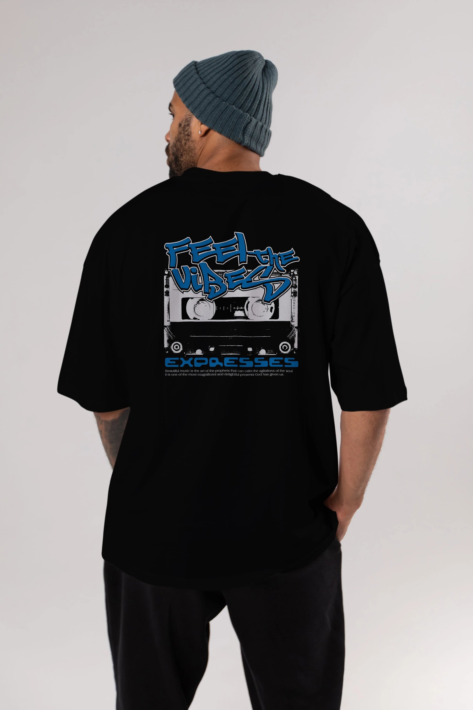 Feel The Vibes Arka Baskılı Oversize t-shirt Erkek Kadın Unisex