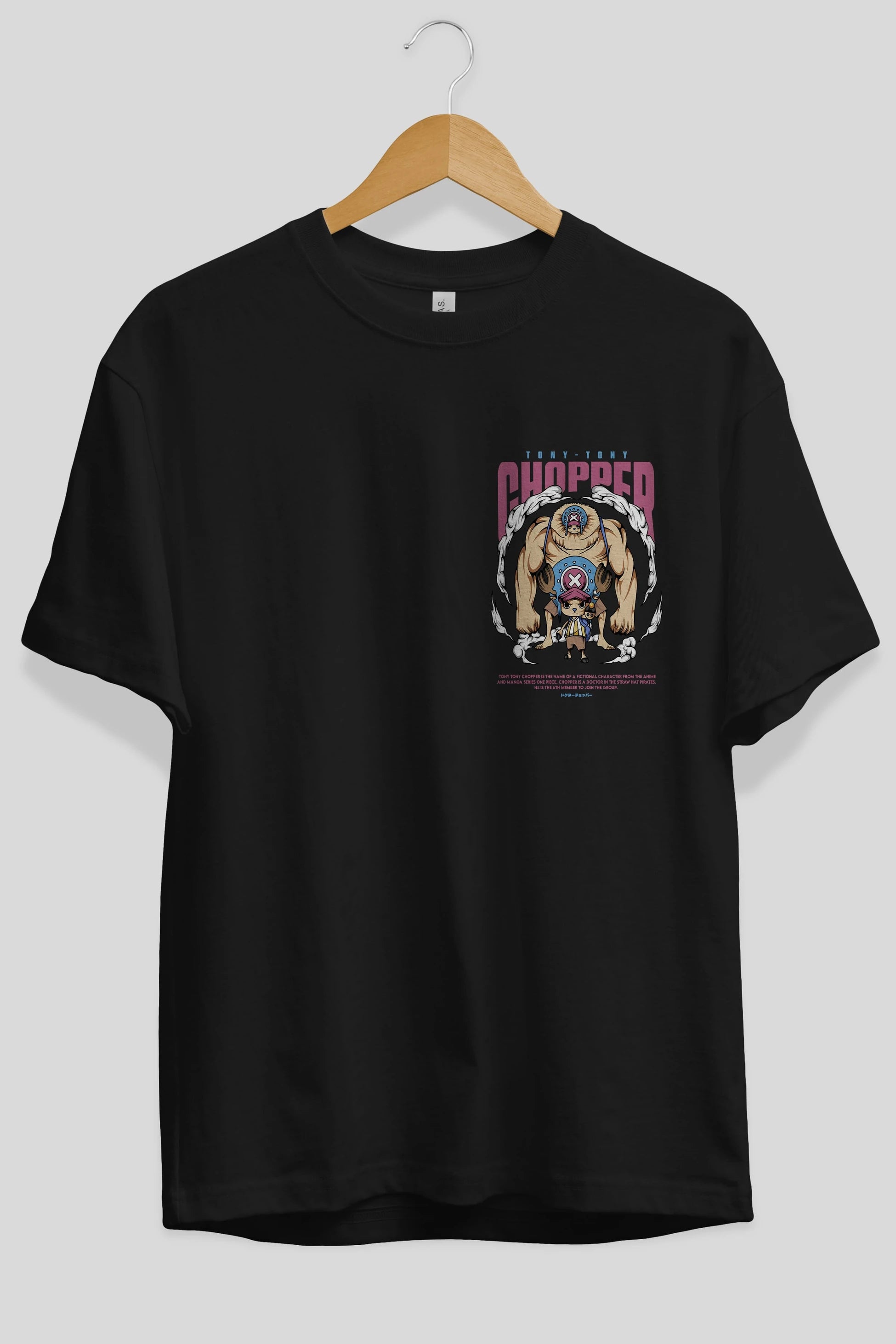 Tony Tony Chopper Ön Sol Baskılı Oversize t-shirt Erkek Kadın Unisex %100 Pamuk Bisiklet Yaka tişort