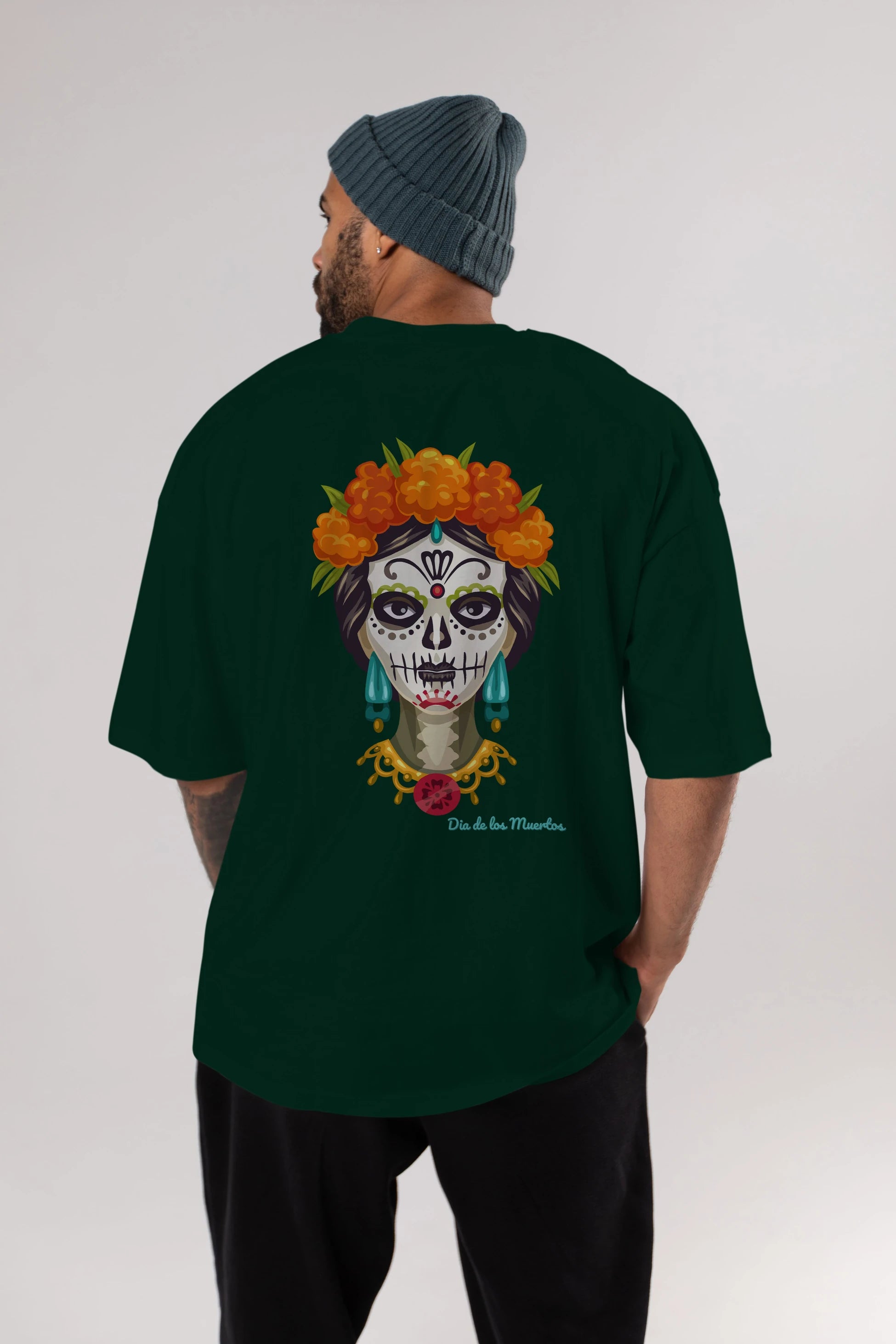 Dia de los Muertos 2 Arka Baskılı Oversize t-shirt Erkek Kadın Unisex
