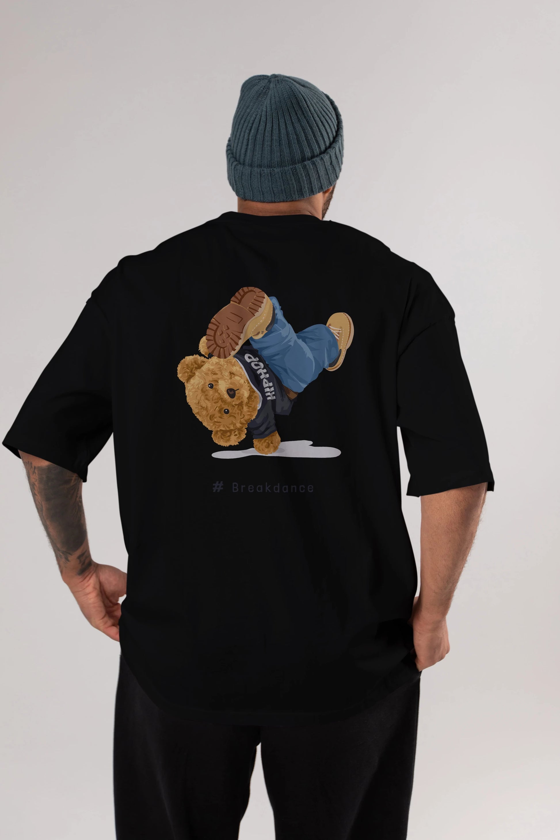 Teddy Bear Breakdance Arka Baskılı Oversize t-shirt Erkek Kadın Unisex %100 Pamuk