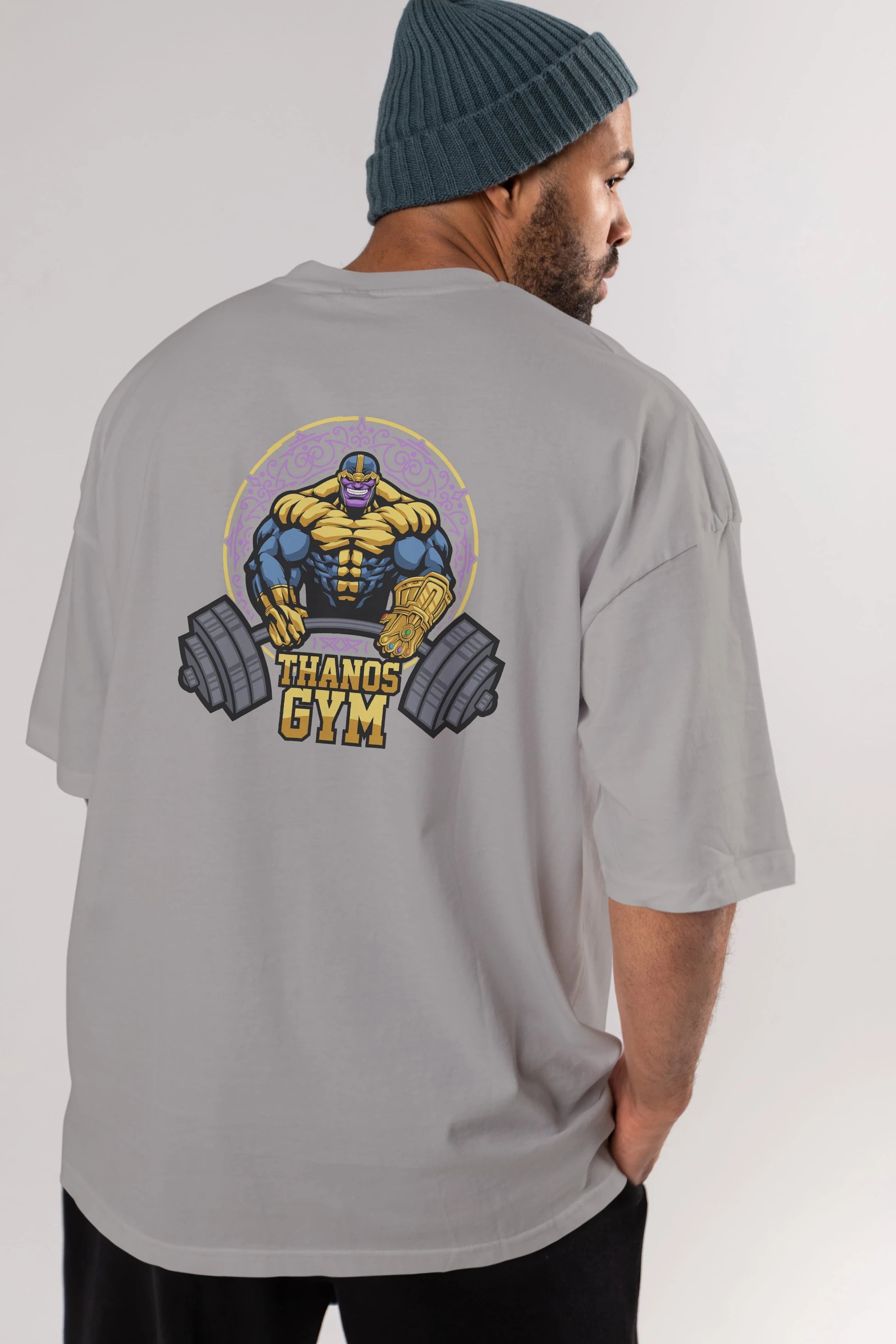 Thanos GYM Arka Baskılı Oversize t-shirt Erkek Kadın Unisex %100 Pamuk Bisiklet Yaka tişort