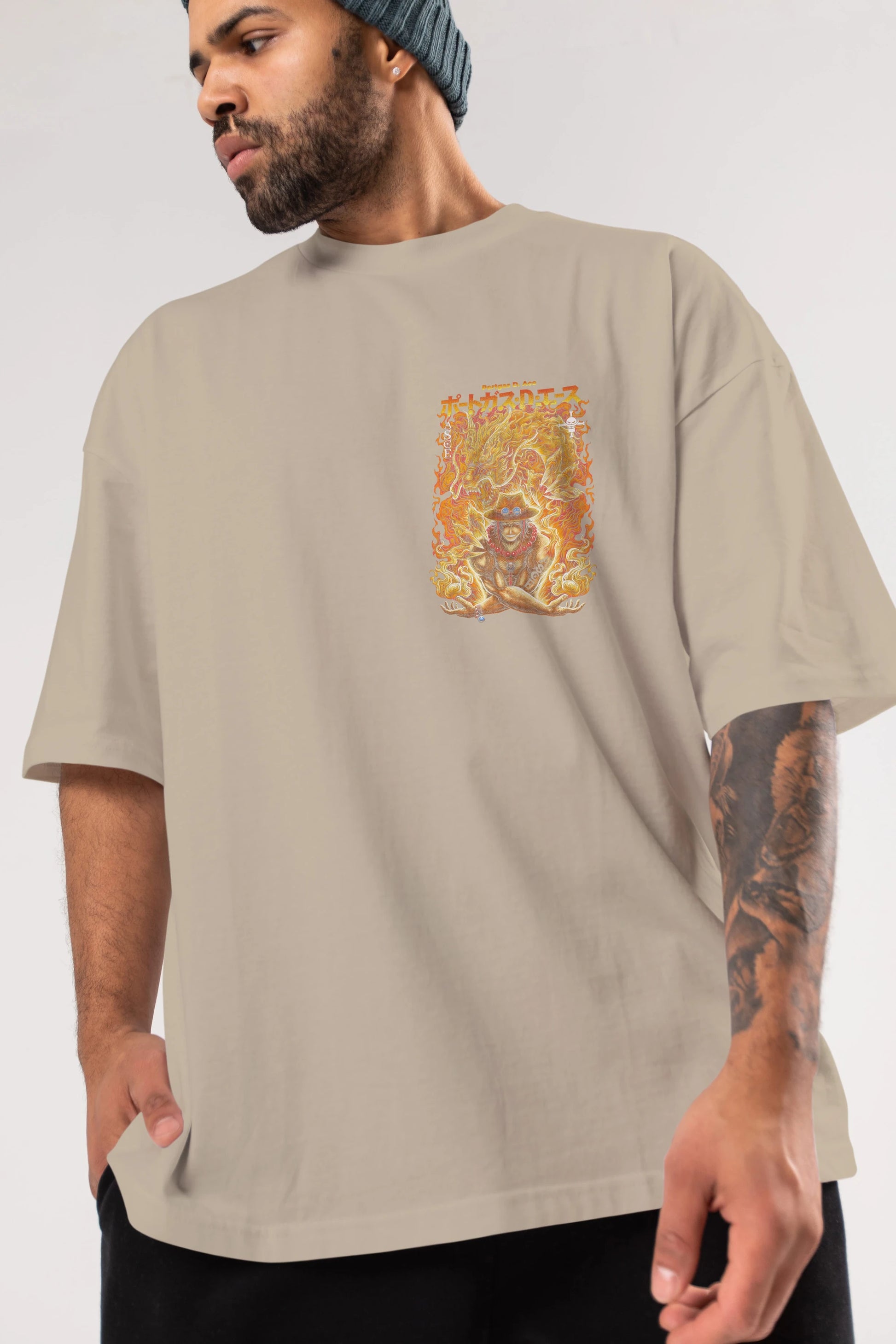 PORTGAS D. ACE Ön Sol Baskılı Oversize t-shirt Erkek Kadın Unisex %100 Pamuk Bisiklet Yaka tişort