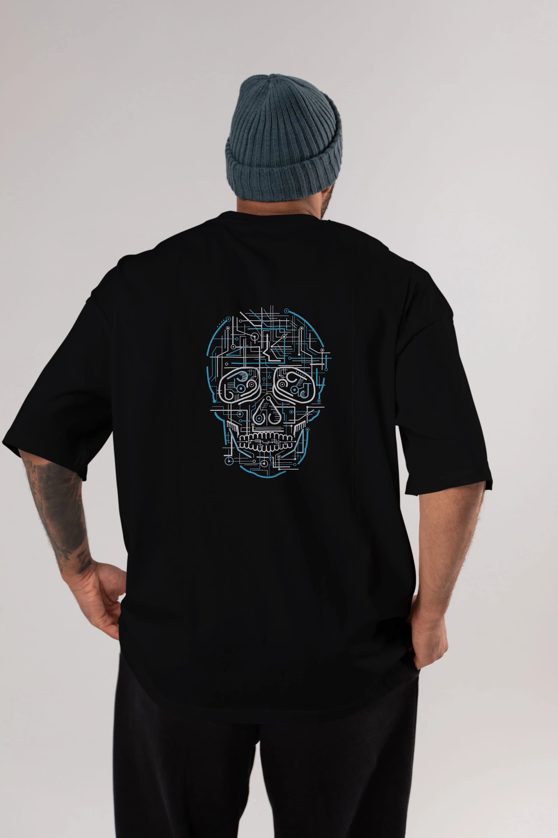 Electric Skull Arka Baskılı Oversize t-shirt %100 pamuk Erkek Kadın Unisex
