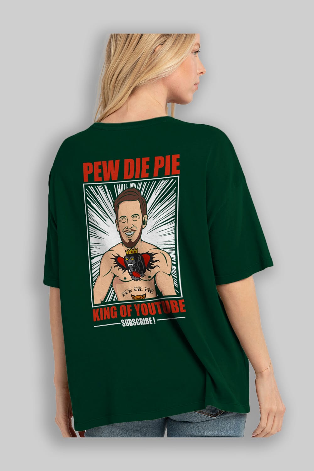 Pew Die Pie Fighter Arka Baskılı Oversize t-shirt Erkek Kadın Unisex %100 Pamuk tişort