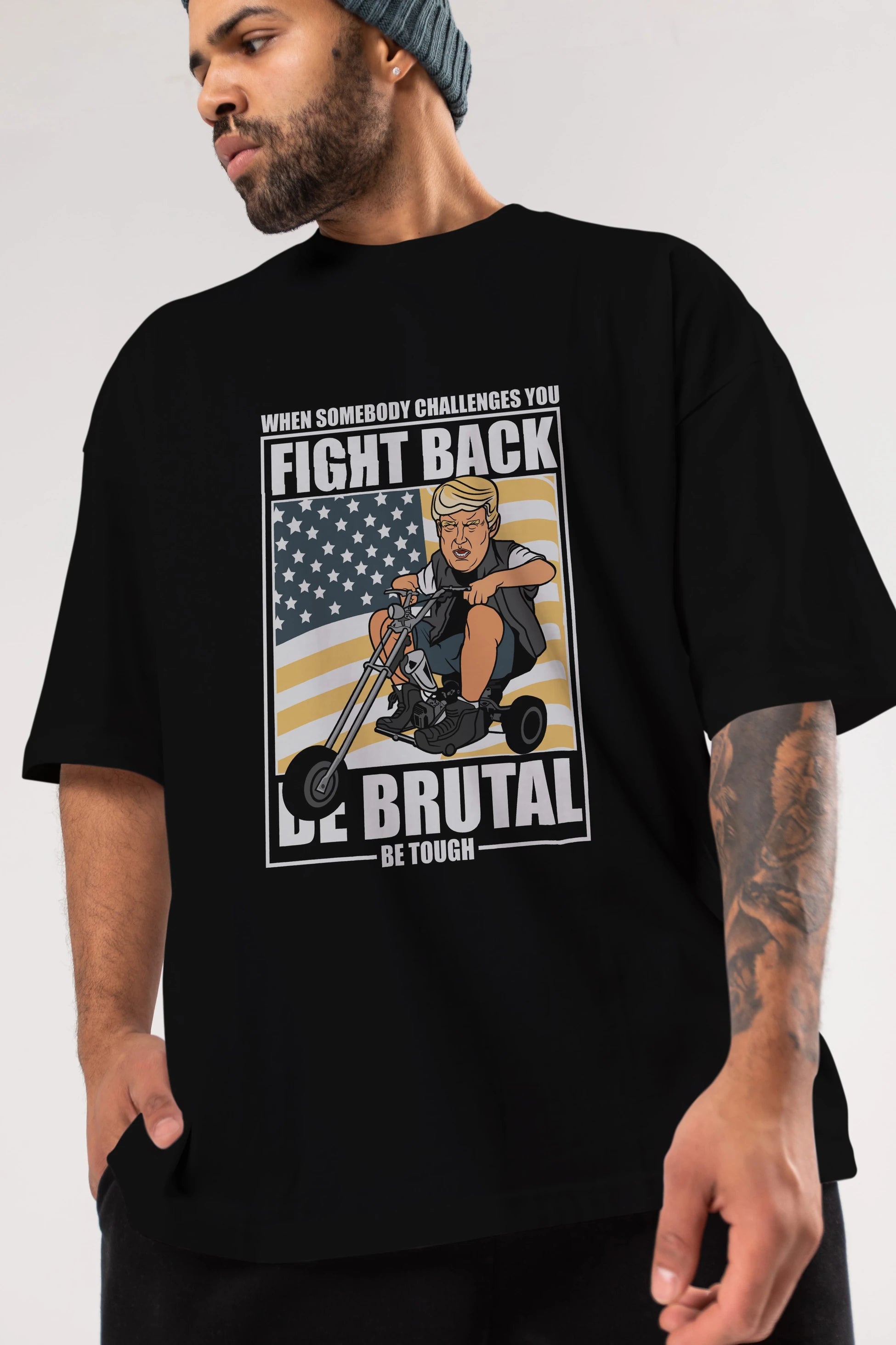 Trump Biker Ön Baskılı Oversize t-shirt Erkek Kadın Unisex %100 Pamuk tişort