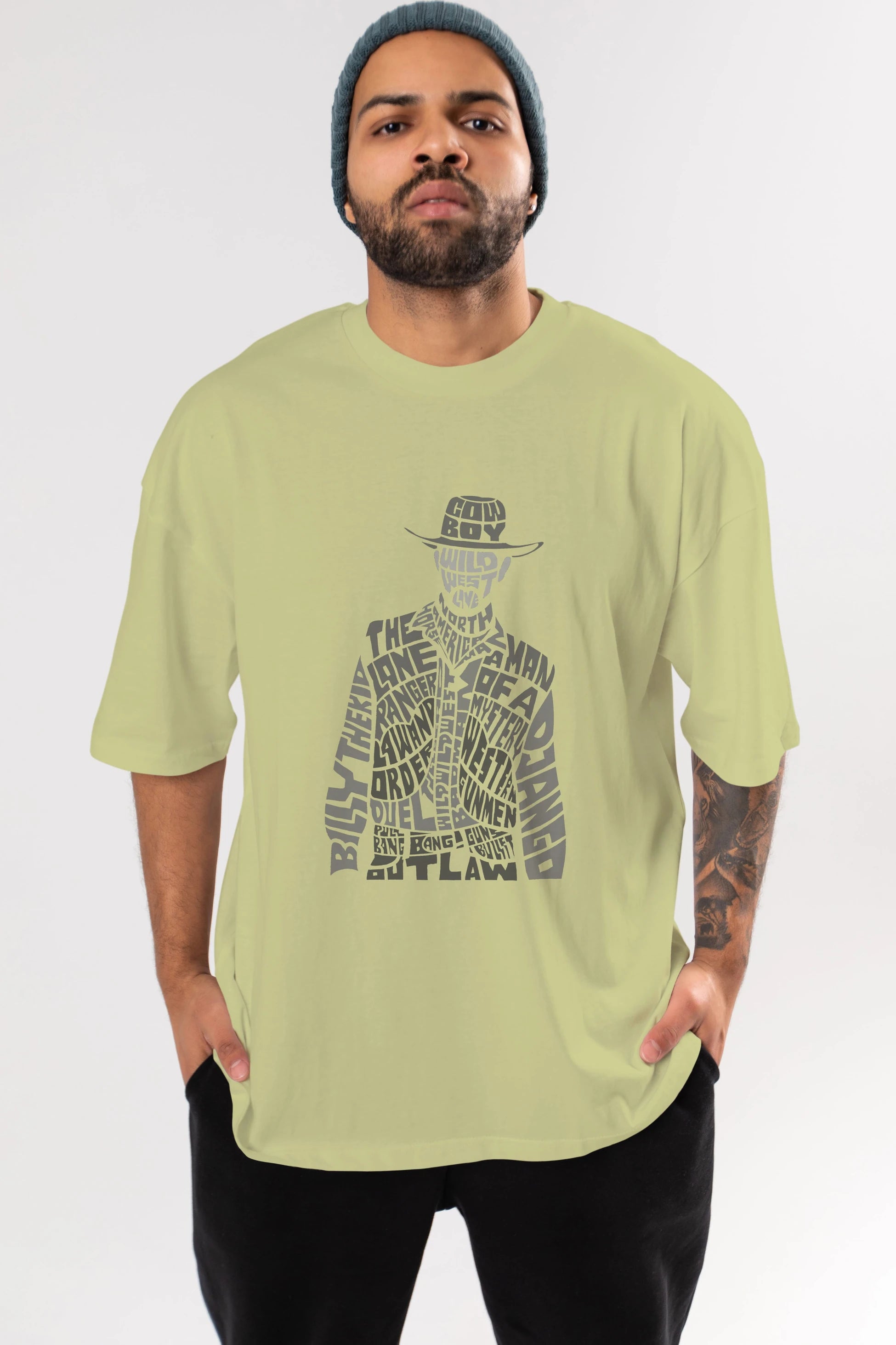 Cowboy Ön Baskılı Oversize t-shirt %100 pamuk Erkek Kadın Unisex
